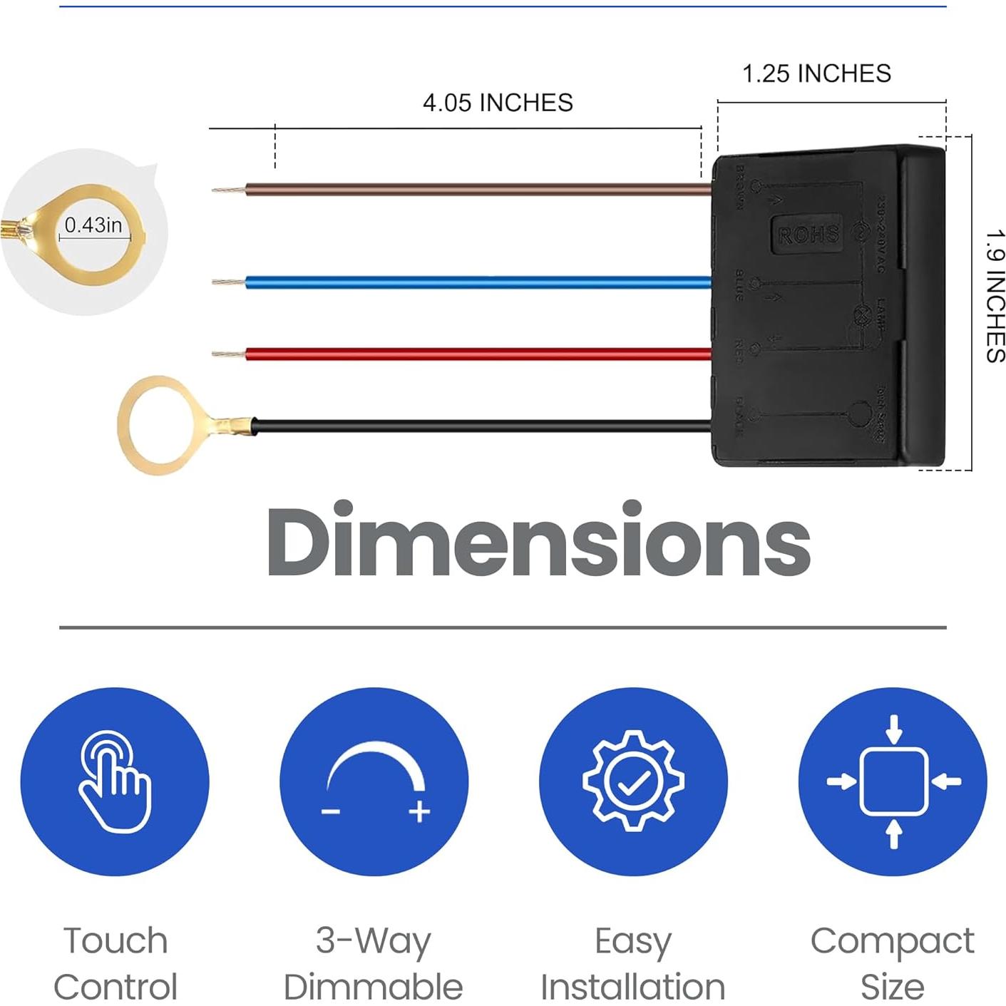 Atenuador Táctil 3 Vías Inara Lighting 100W LED Incandescente