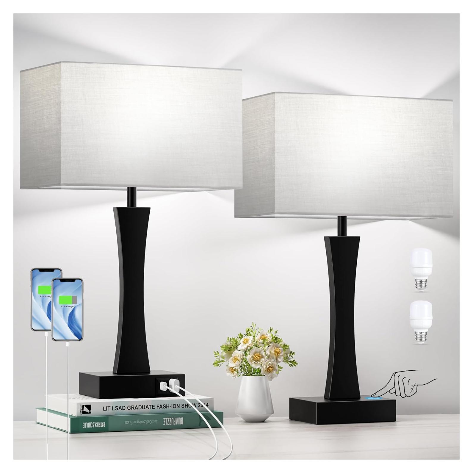 Juego de 2 Lámparas de Mesa Regulables Seealle con USB