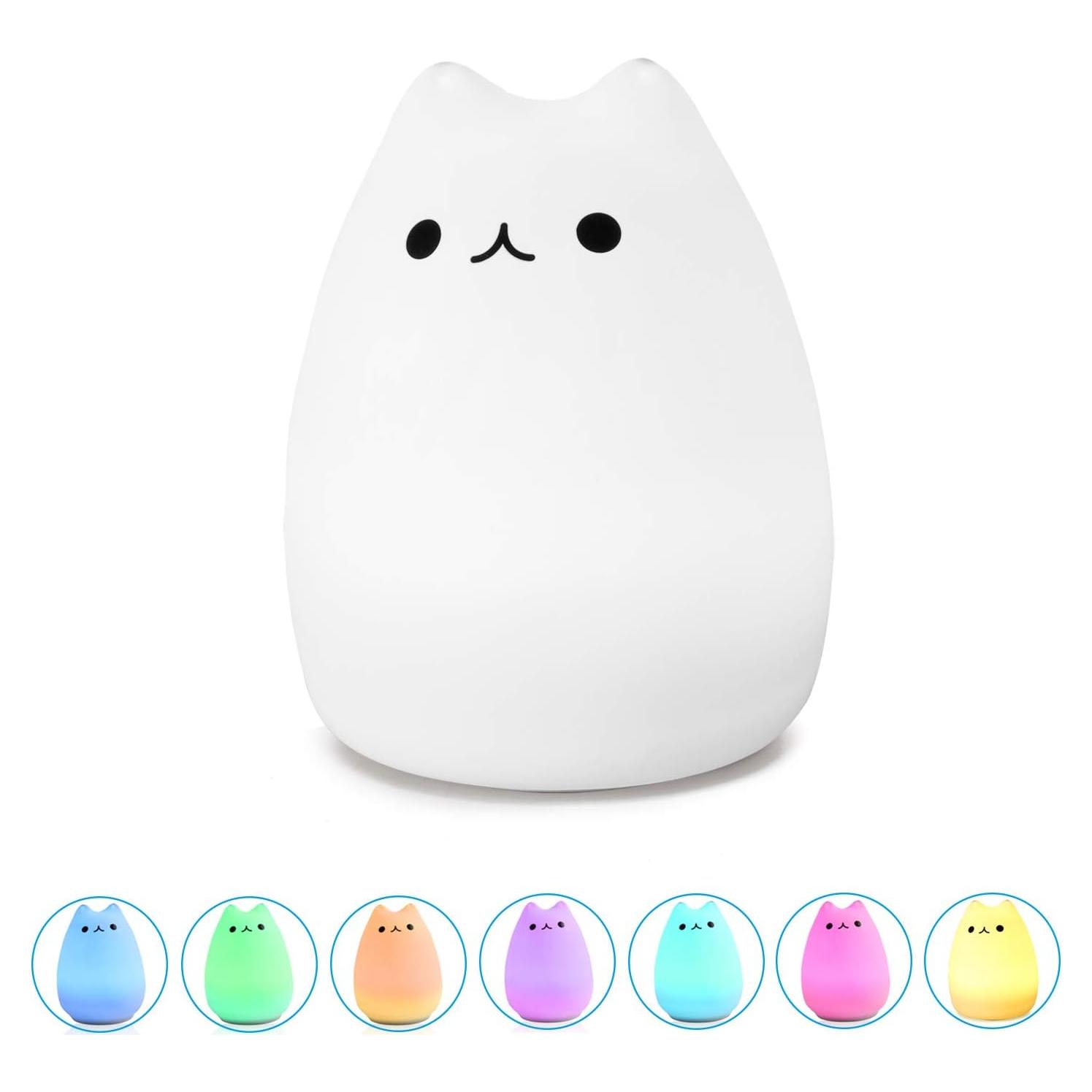 Luz Nocturna Gato WoneNice Silicona Recargable 7 Colores