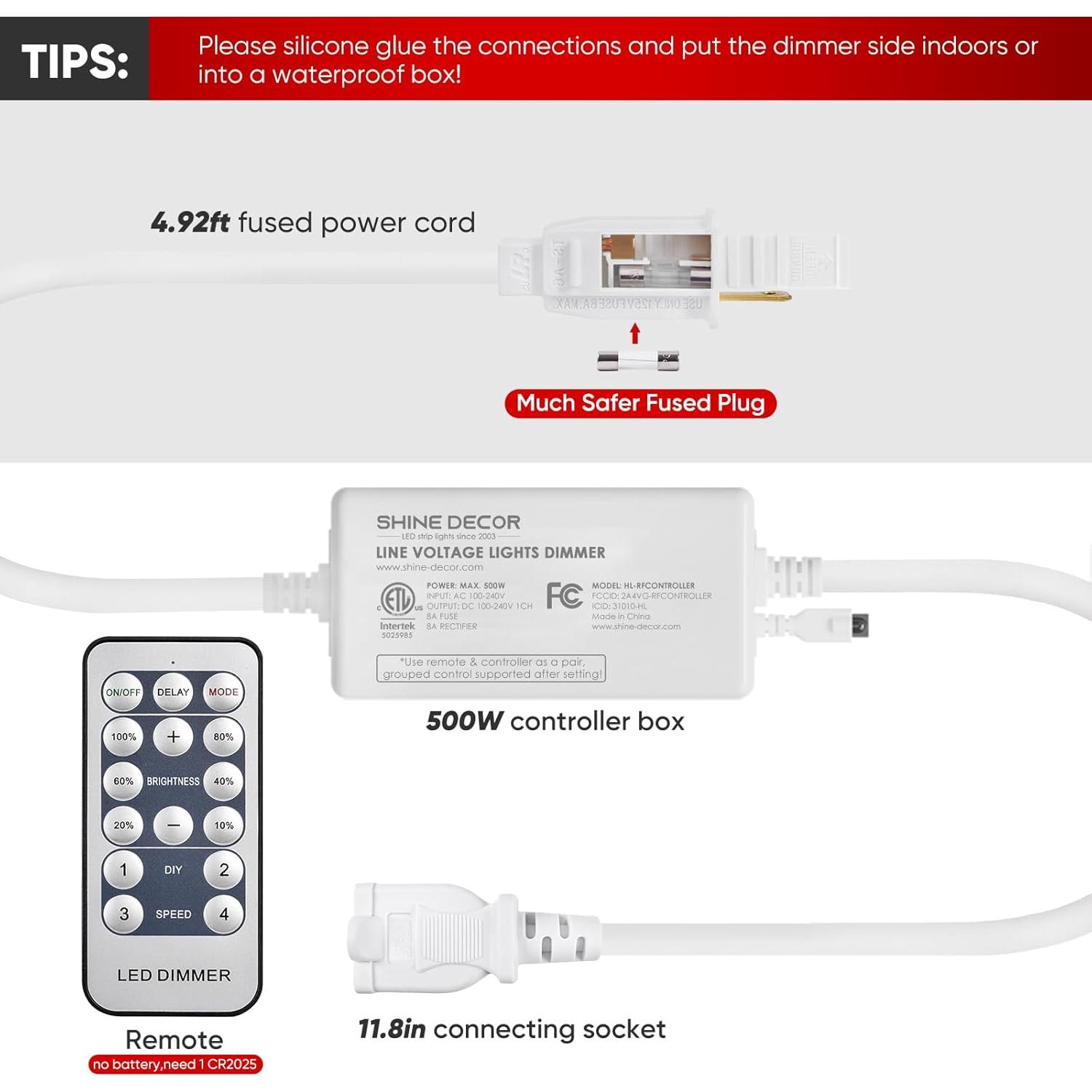 Controlador de Atenuación Shine Decor con Control Remoto 1.5m