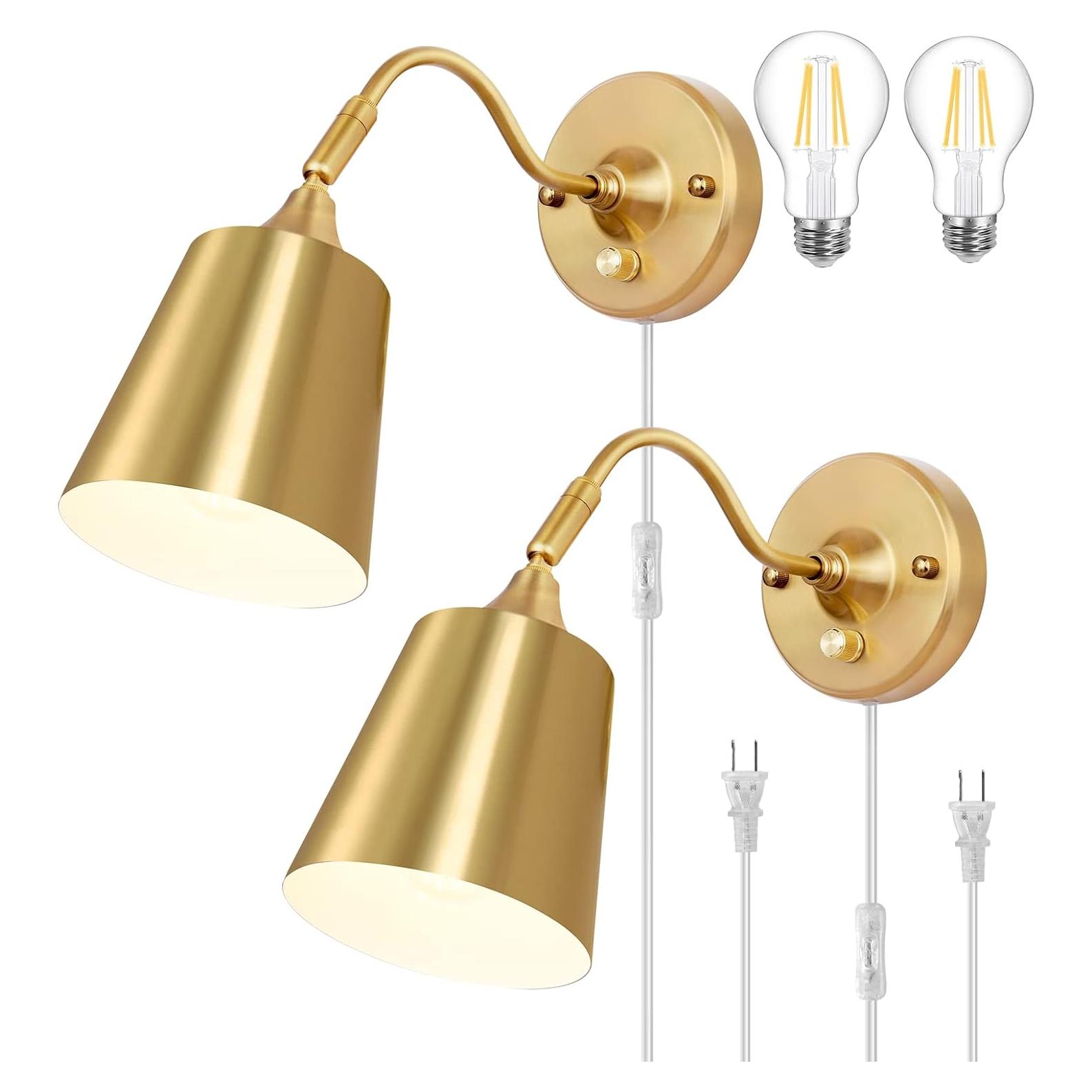 Aplique de pared regulable TRLIFE dorado con 2 bombillas LED