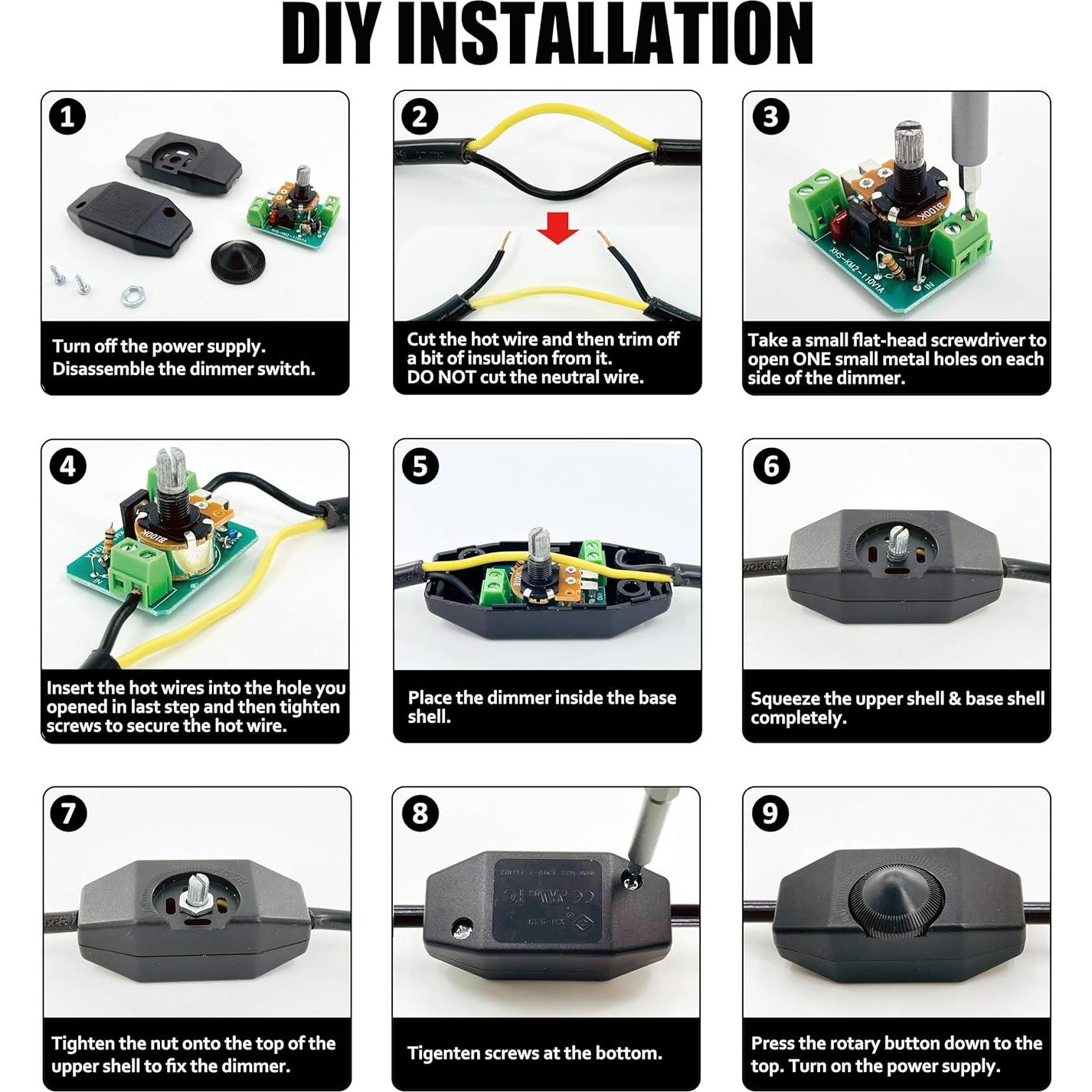 Interruptor de Atenuación Laphivieh 2 Piezas Negro 0-100% Brillo