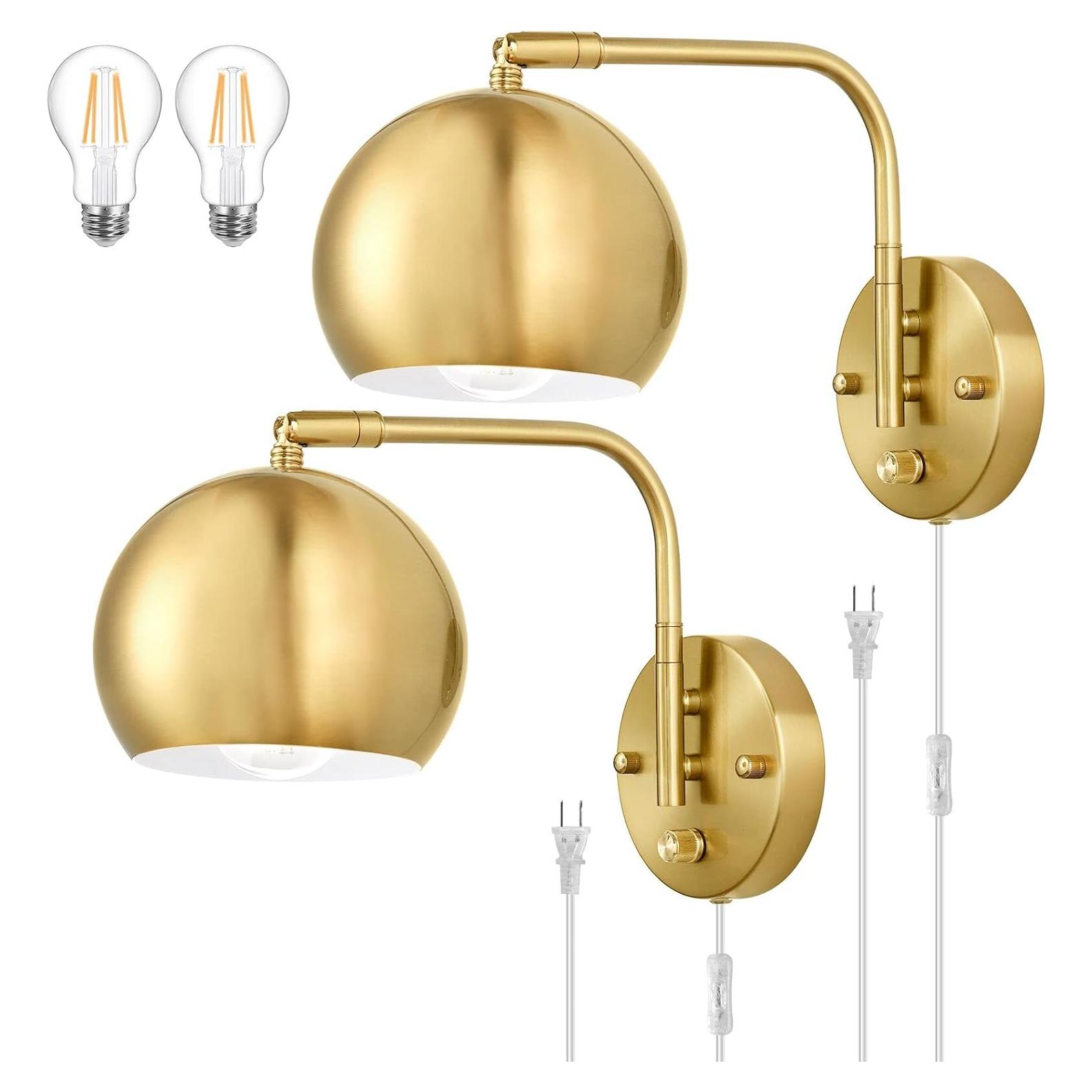 Aplique de pared regulable VATONI con 2 bombillas LED oro