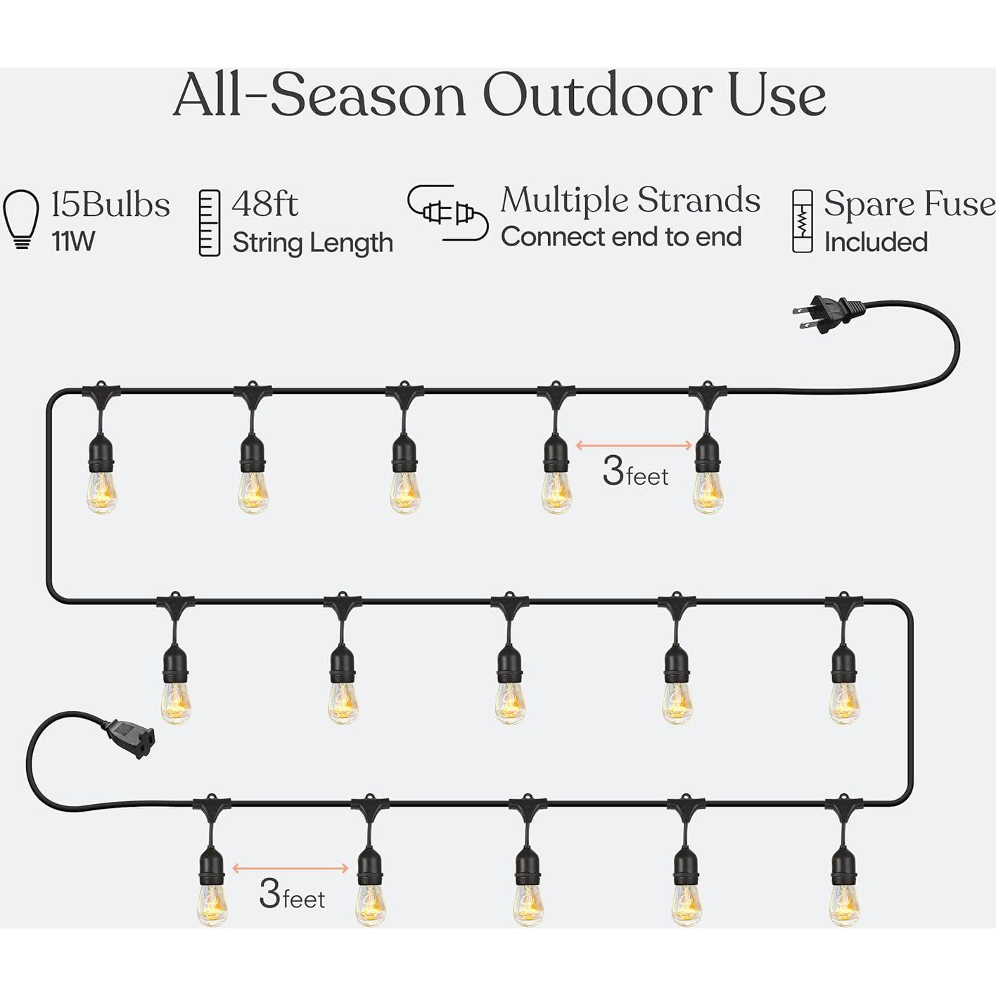 Luces de Cadena para Exterior Brightech 48 Pies con Regulador