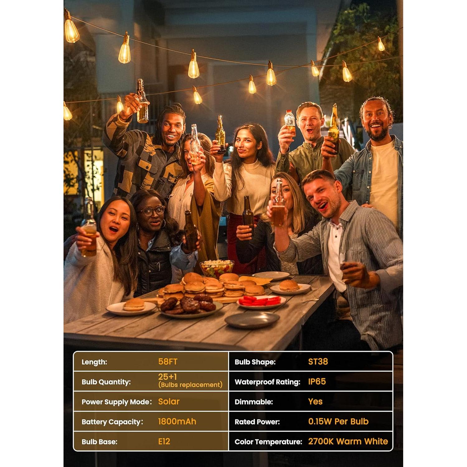 Luces de Cadena Solares Brightown 17.7m LED Irrompibles con Control Remoto