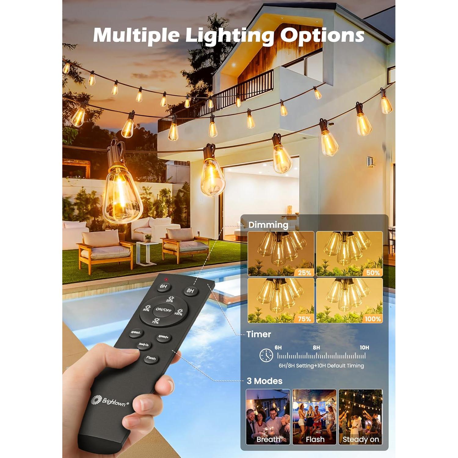 Luces de Cadena Solares Brightown 17.7m LED Irrompibles con Control Remoto