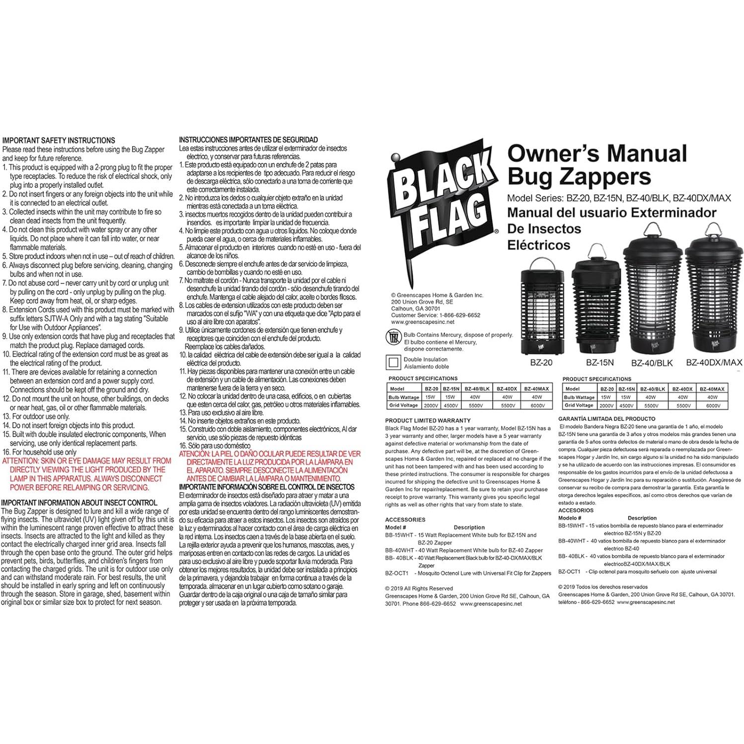 Linterna Zapper de Insectos Black Flag BZC-100 Verde 2000V