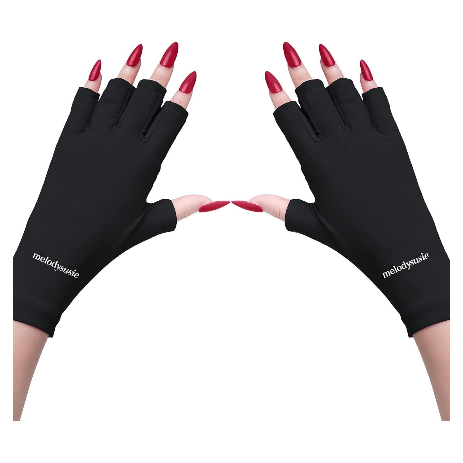 Guantes UV MelodySusie Negros UPF50+ para Manicura