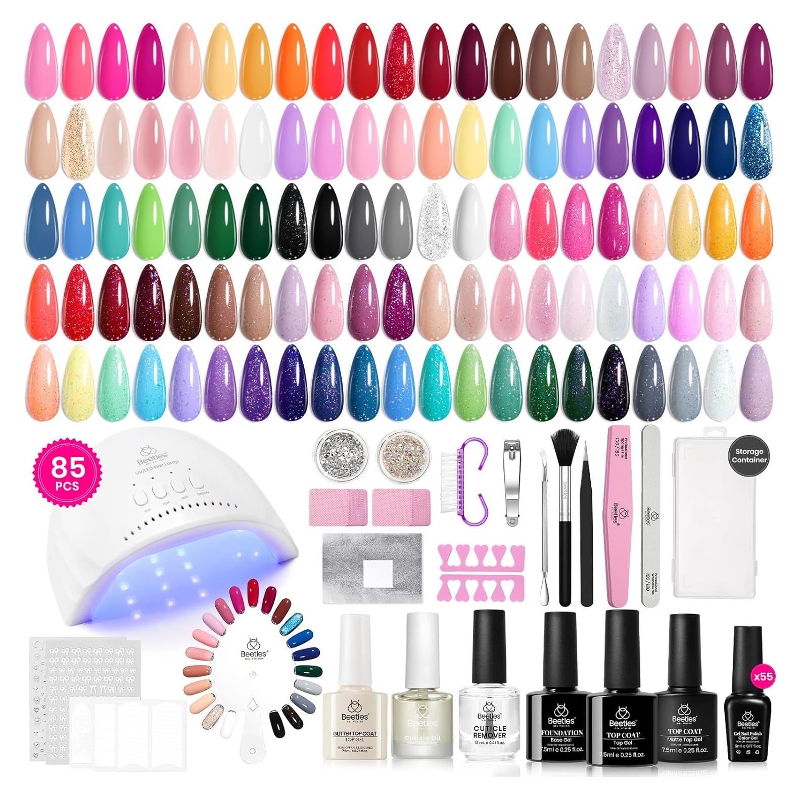 Kit de Esmalte de Uñas en Gel Beetles 85 Piezas 55 Colores