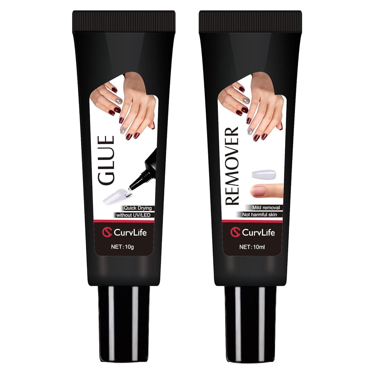 Kit de Uñas Postizas Curvlife con Pegamento Rápido 10g y Quitaesmalte 10ml