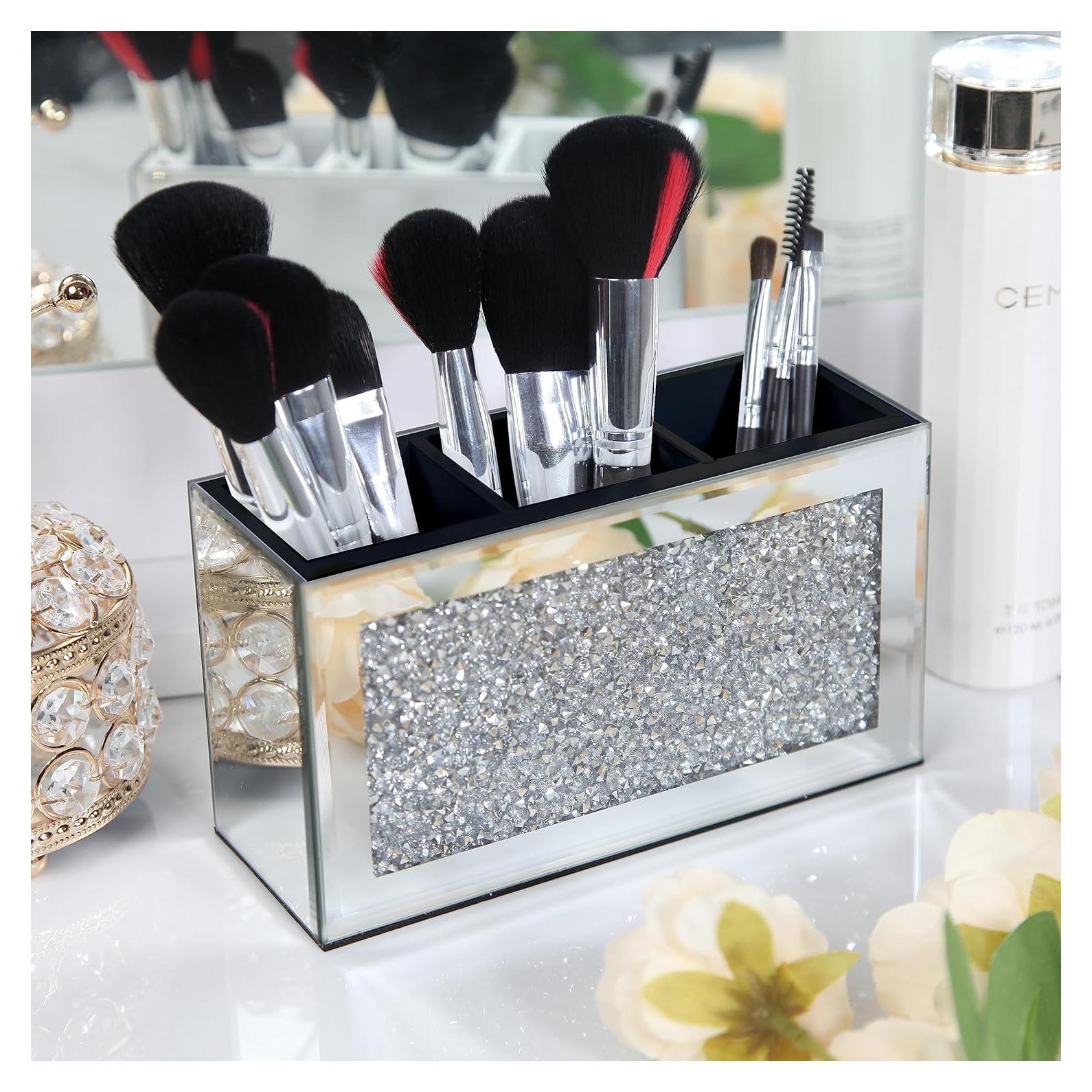 Organizador de Brochas de Maquillaje SHYFOY Espejado 3 Ranuras