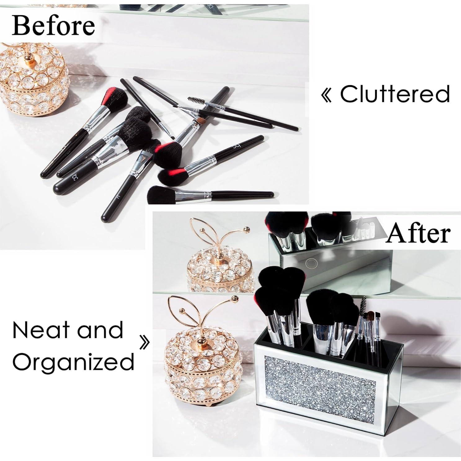 Organizador de Brochas de Maquillaje SHYFOY Espejado 3 Ranuras