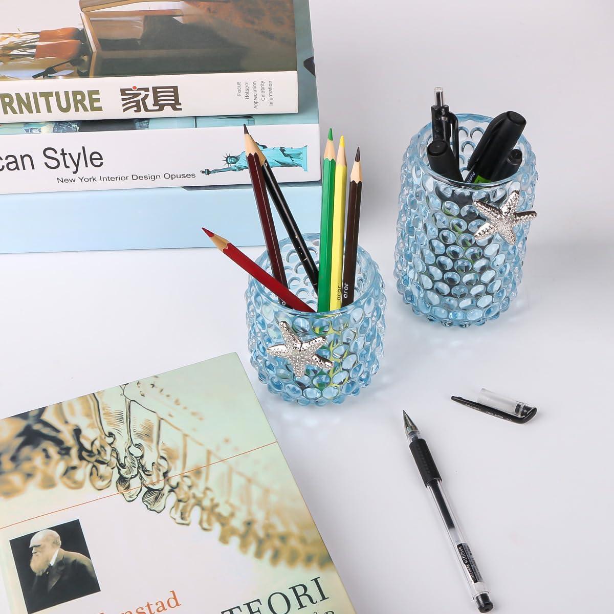 Soporte para Brochas de Maquillaje Fvstar Vidrio Azul Claro