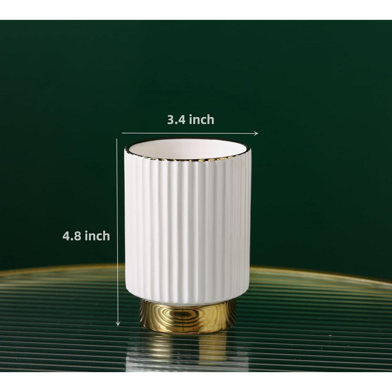 Soporte para Brochas de Maquillaje IEEK Cerámica Blanca y Dorada