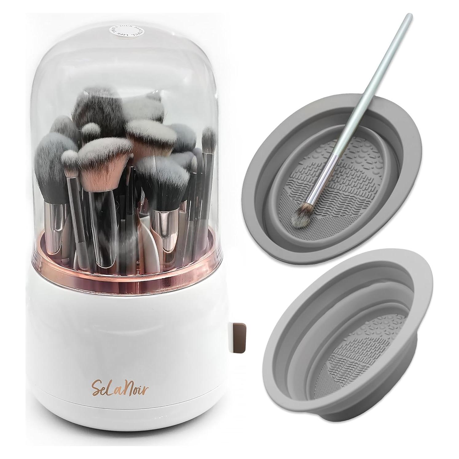 Soporte Rotatorio para Brochas de Maquillaje SeLaNoir con Tapa