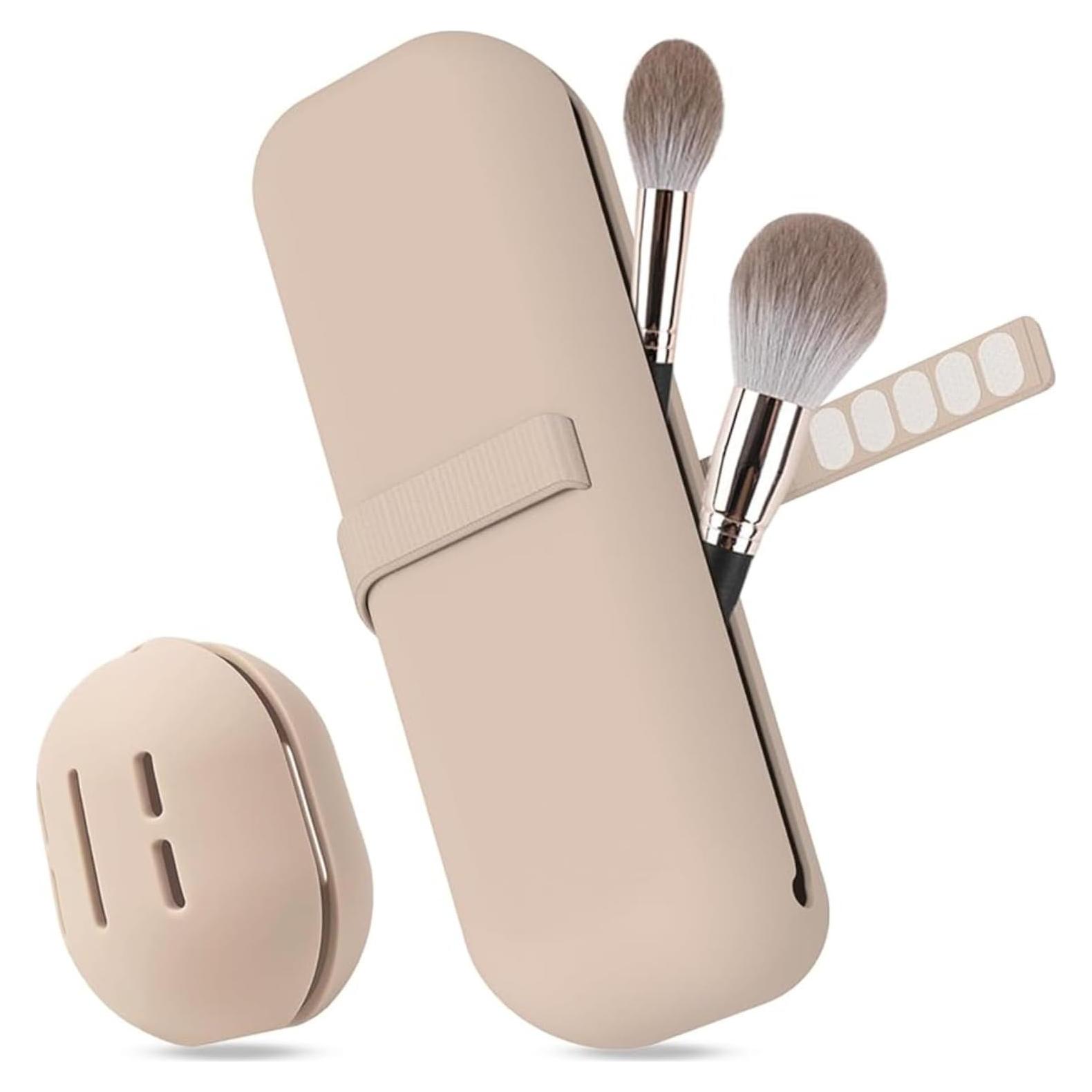 Soporte para Brochas de Maquillaje Silicona Caqui Organizador