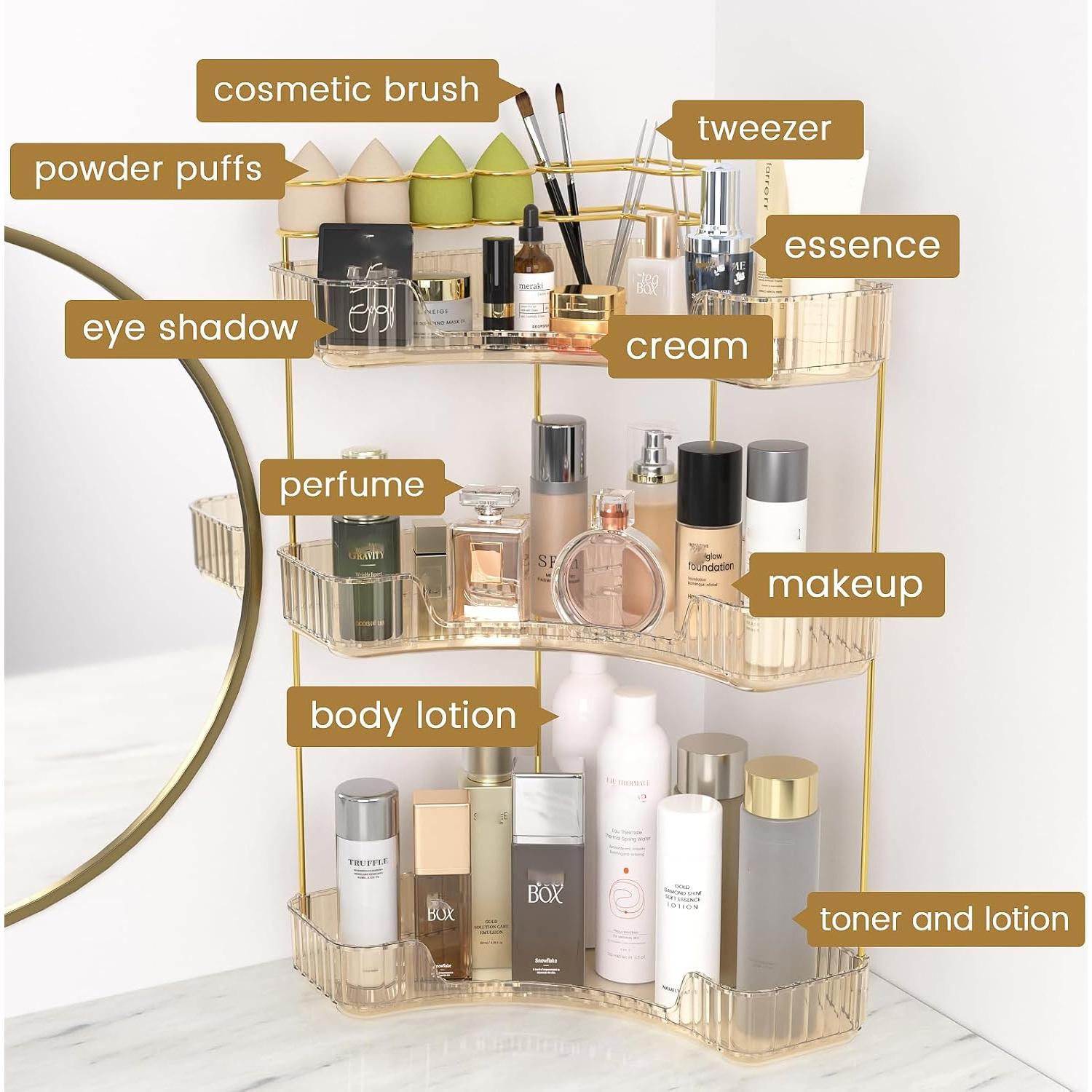 Organizador de Maquillaje en Esquina Nature's Source 3 Niveles Oro Ámbar