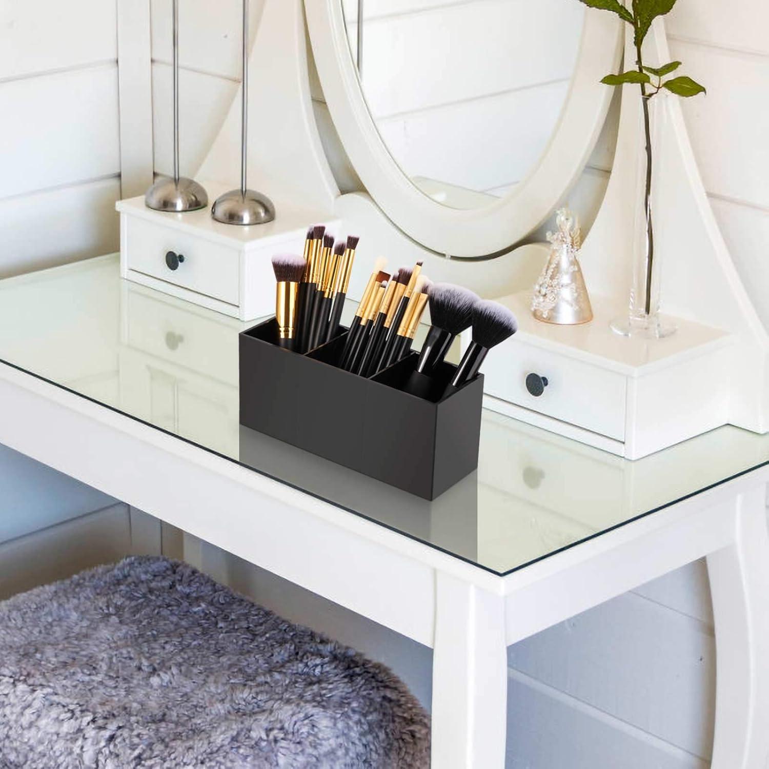 Organizador de Brochas de Maquillaje Tbestmax 3 Compartimentos Negro