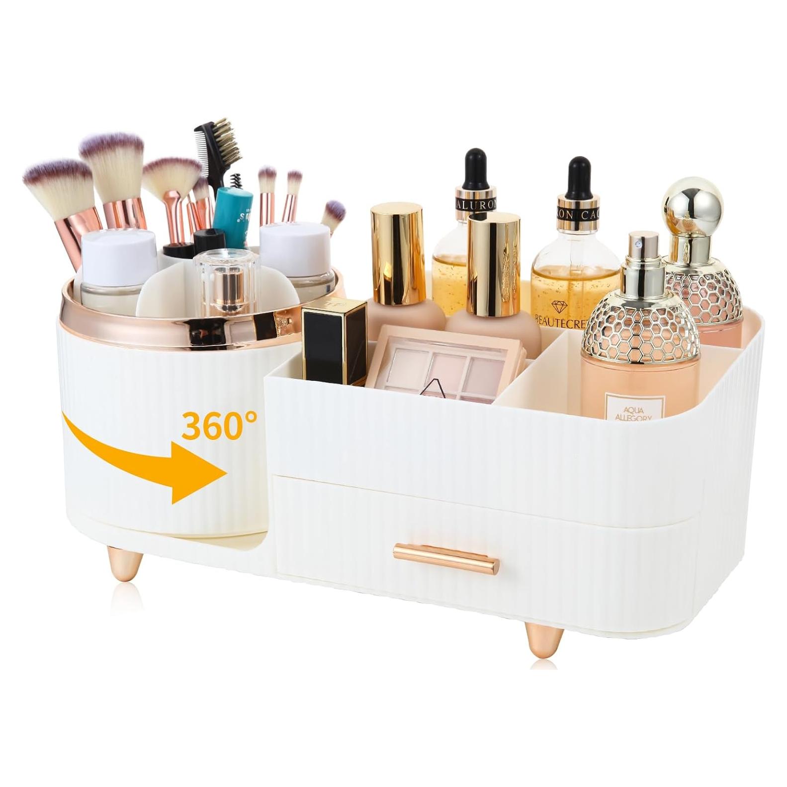 Organizador de Maquillaje Zufudo Blanco con Cajón y Soporte Rotatorio