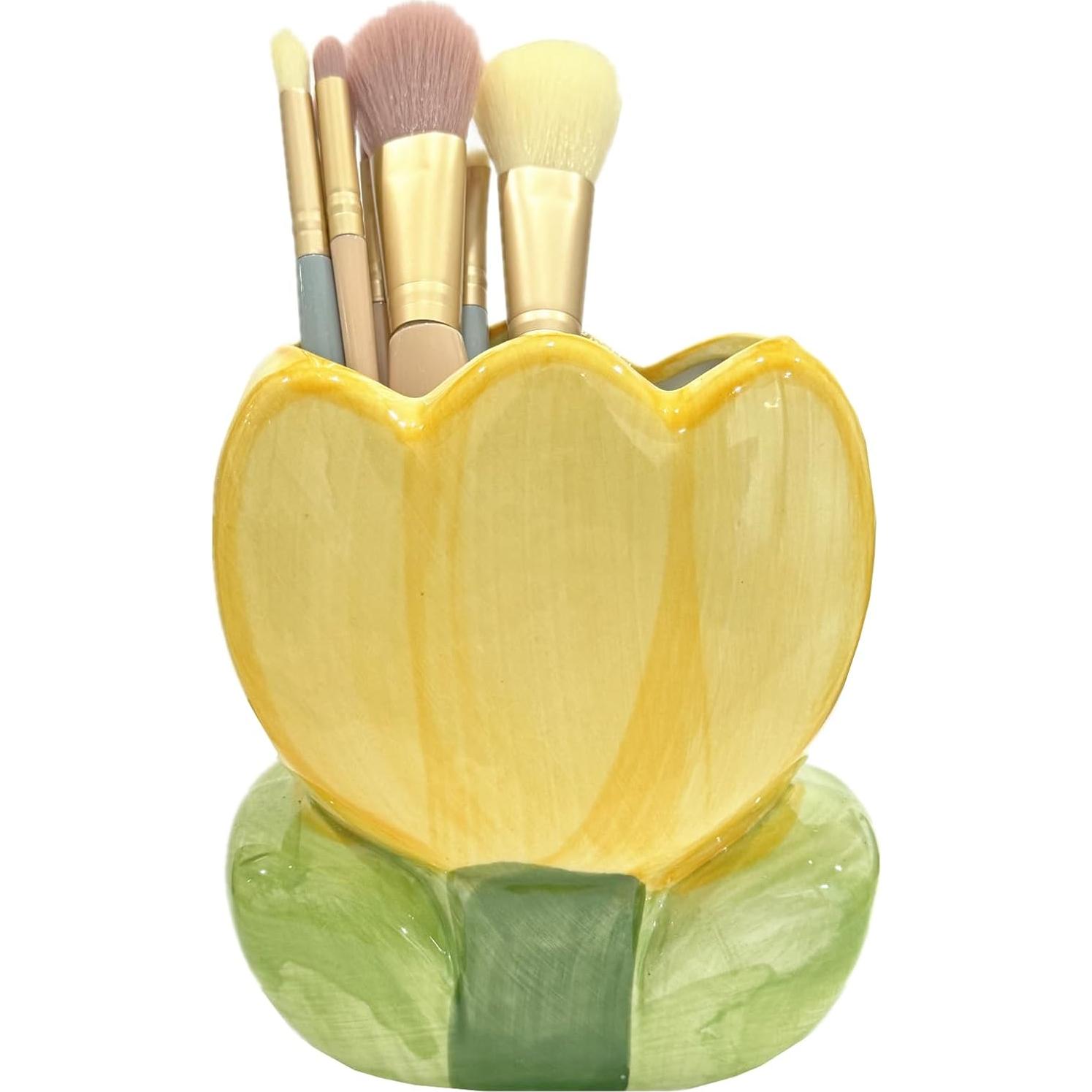 Soporte de Brochas de Maquillaje TANG SONG Cerámica Amarillo