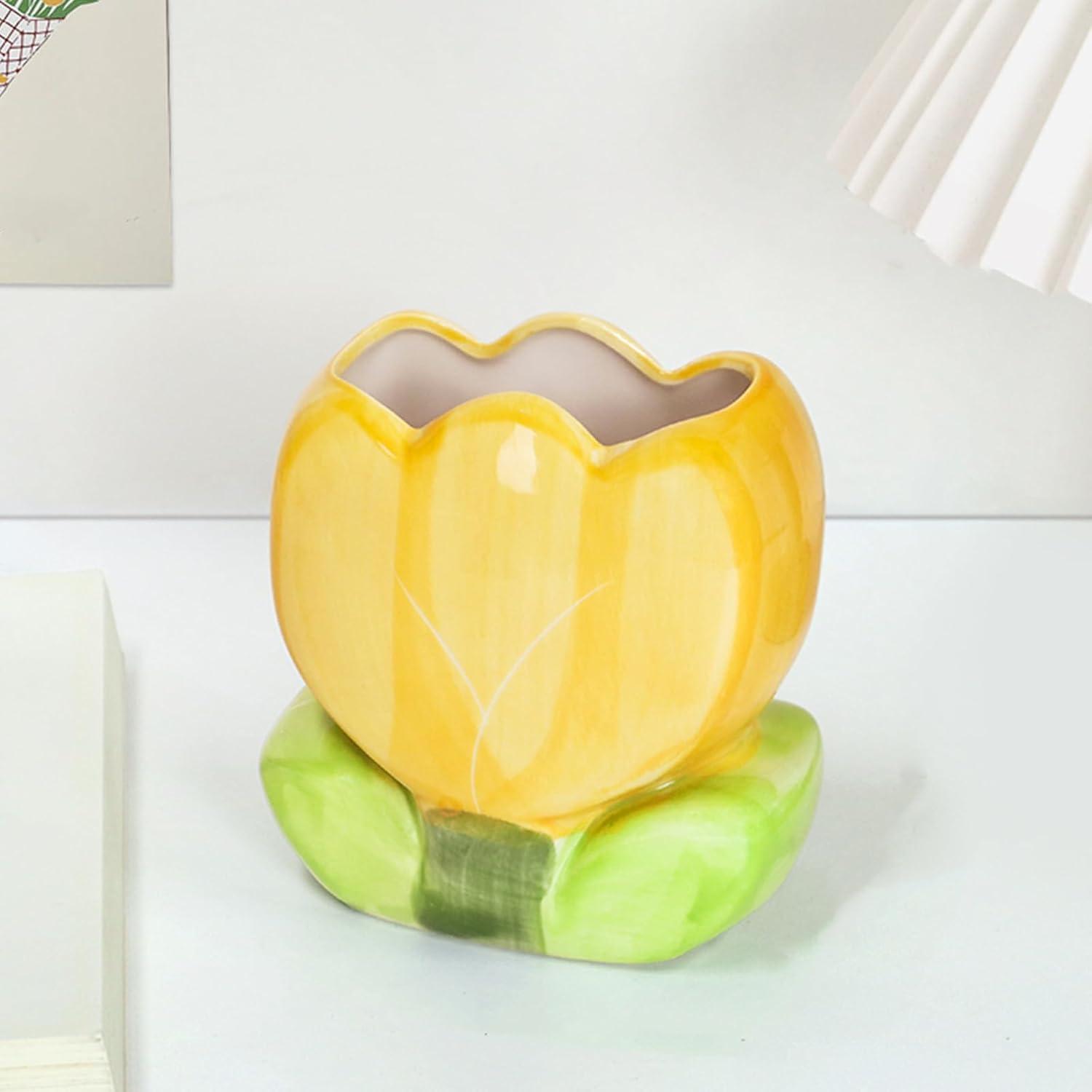 Soporte de Brochas de Maquillaje TANG SONG Cerámica Amarillo