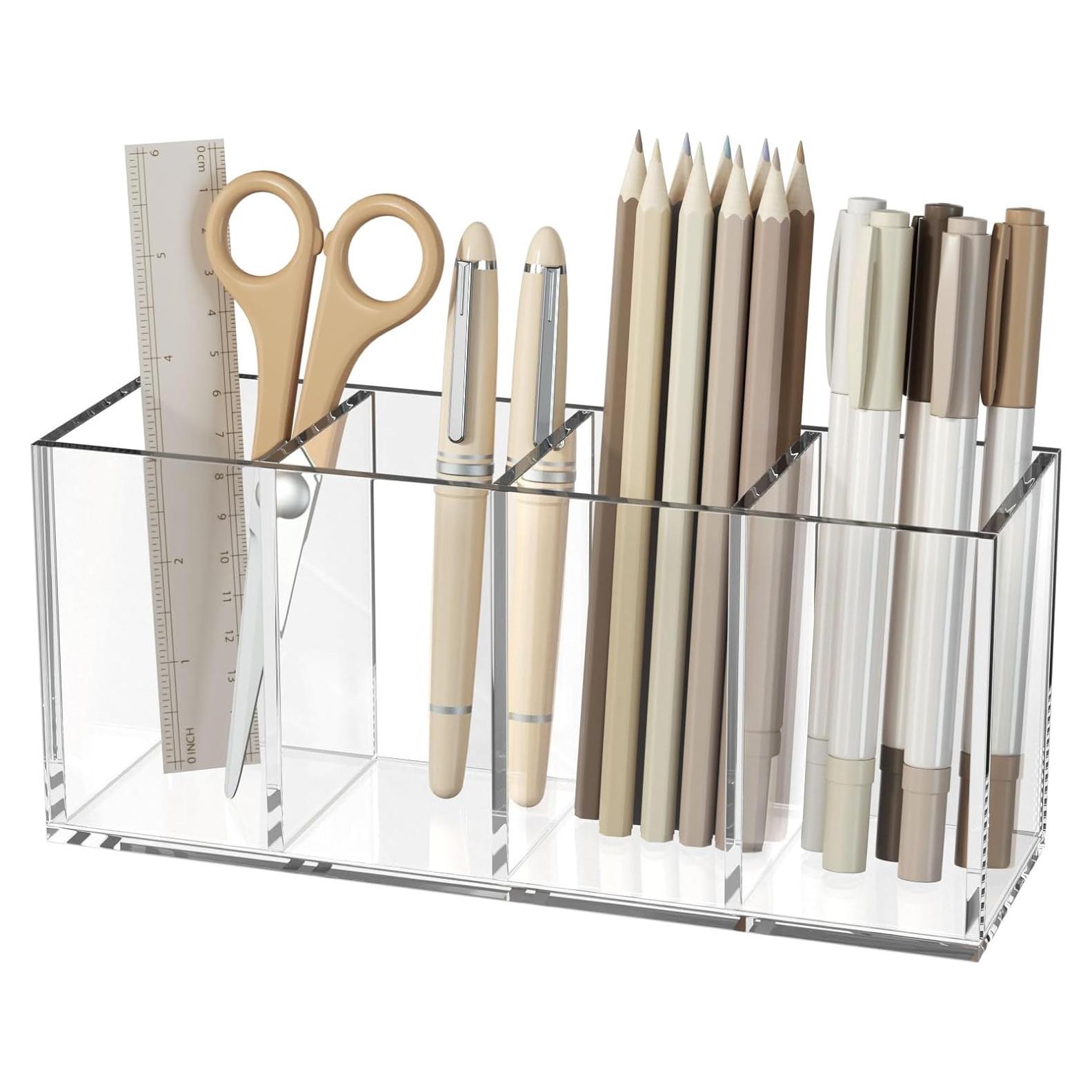Soporte de Lápices Acrílico NIUBEE 4 Compartimentos Transparente