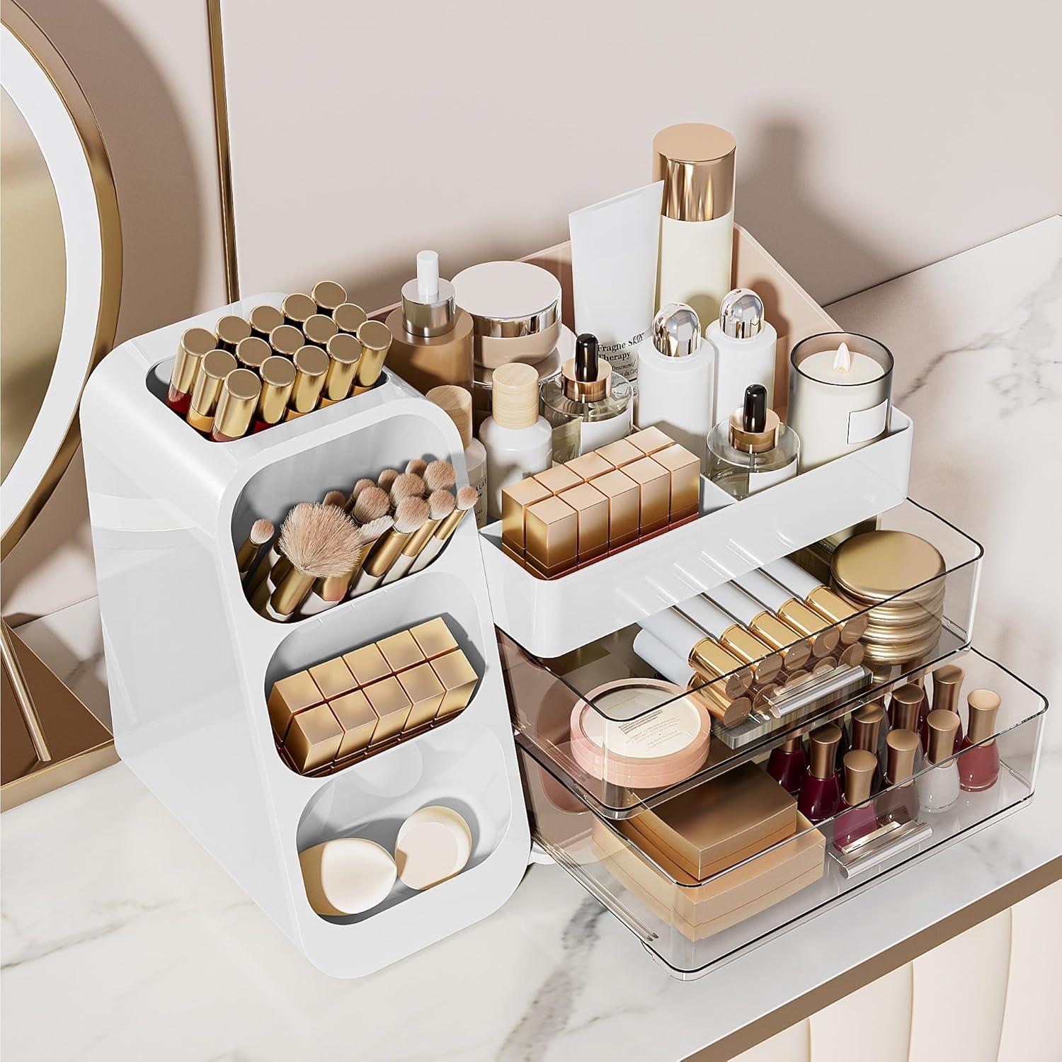 Organizador de Maquillaje Delamu Blanco con Cajones y Soportes