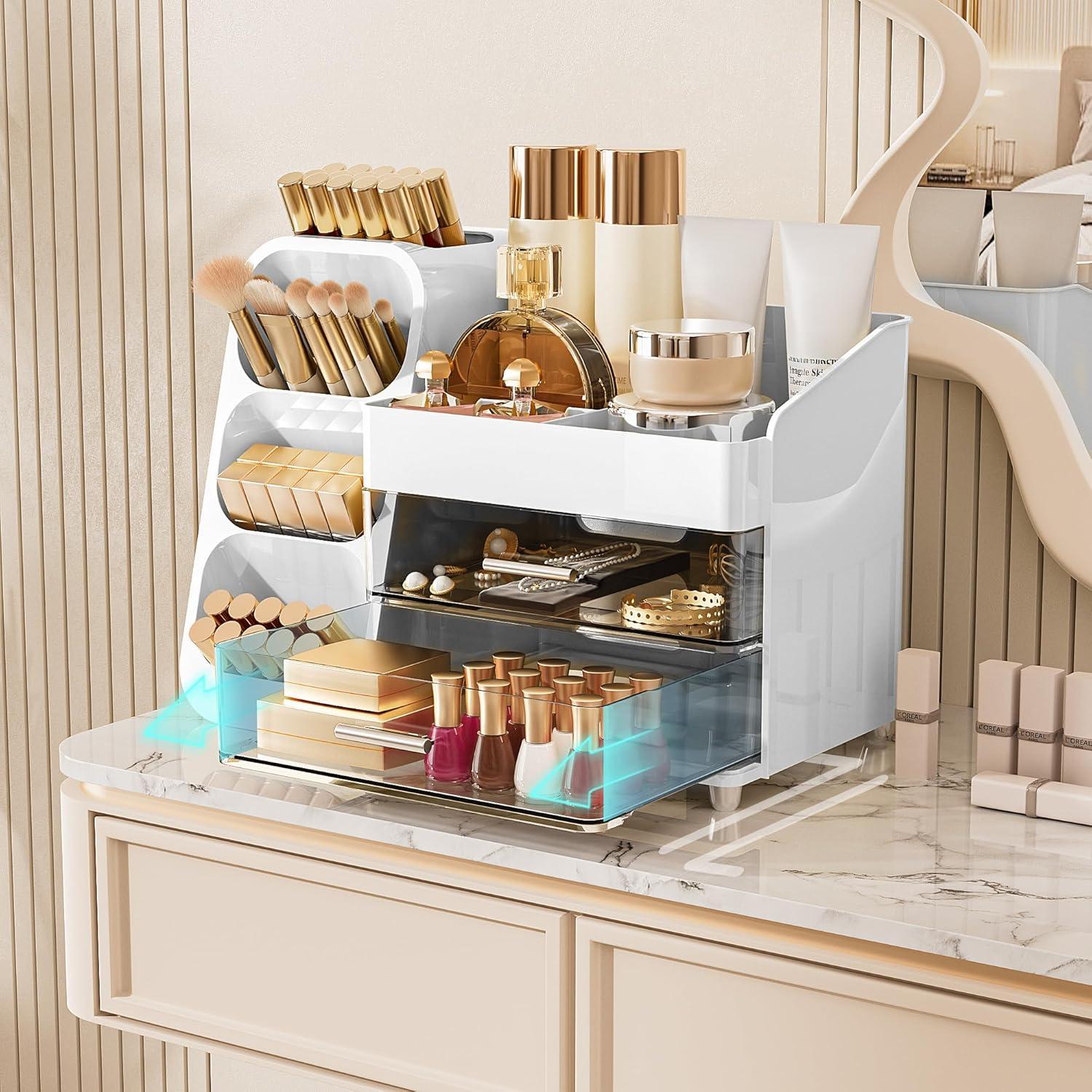 Organizador de Maquillaje Delamu Blanco con Cajones y Soportes