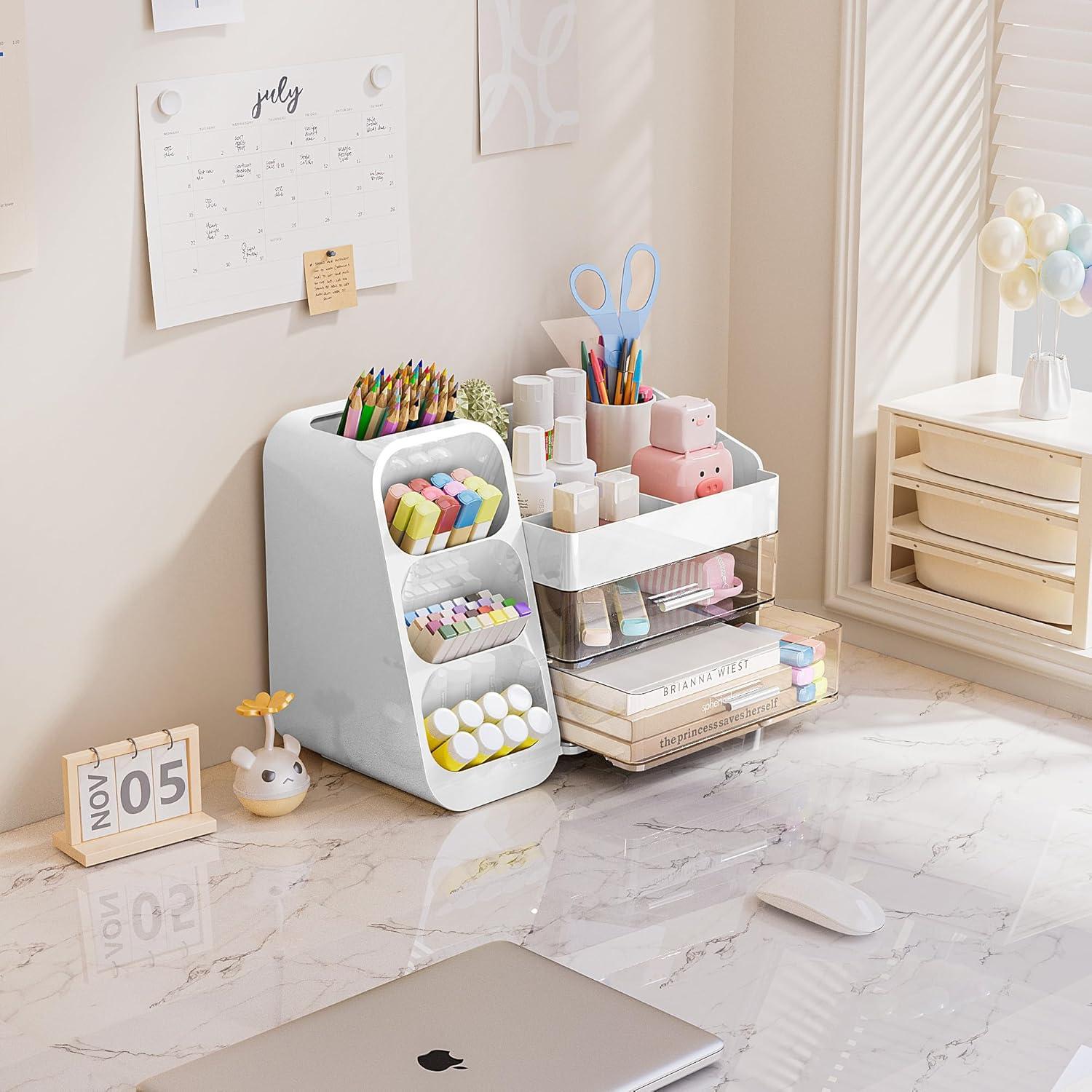 Organizador de Maquillaje Delamu Blanco con Cajones y Soportes