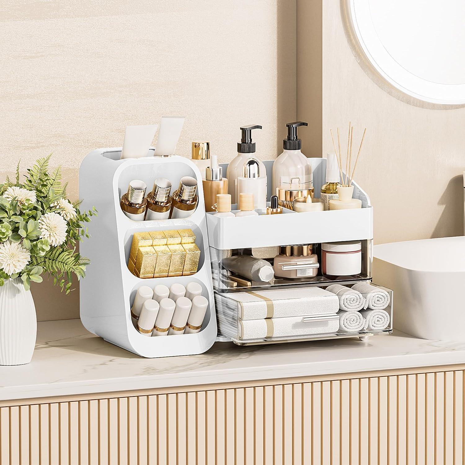 Organizador de Maquillaje Delamu Blanco con Cajones y Soportes