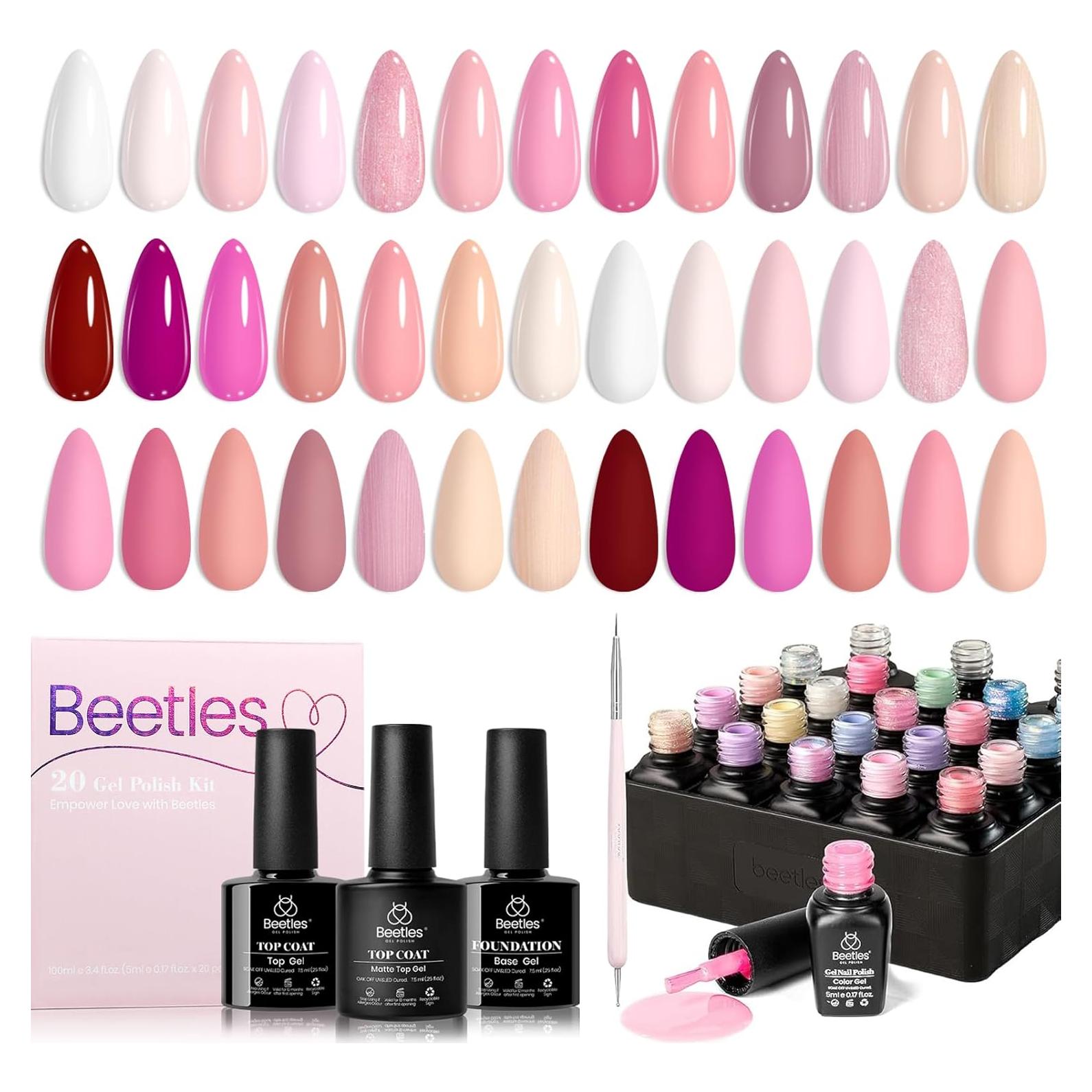 Set de Esmalte de Uñas en Gel Beetles 23 Piezas Rosa Nude