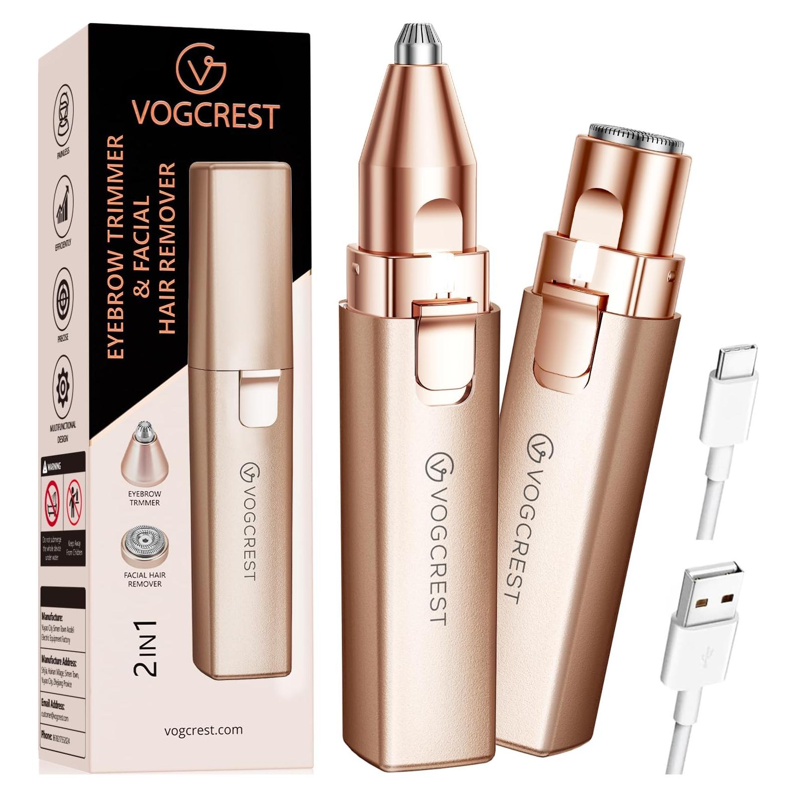 Depilador Facial Recargable VOGCREST 2-en-1 con Luz LED