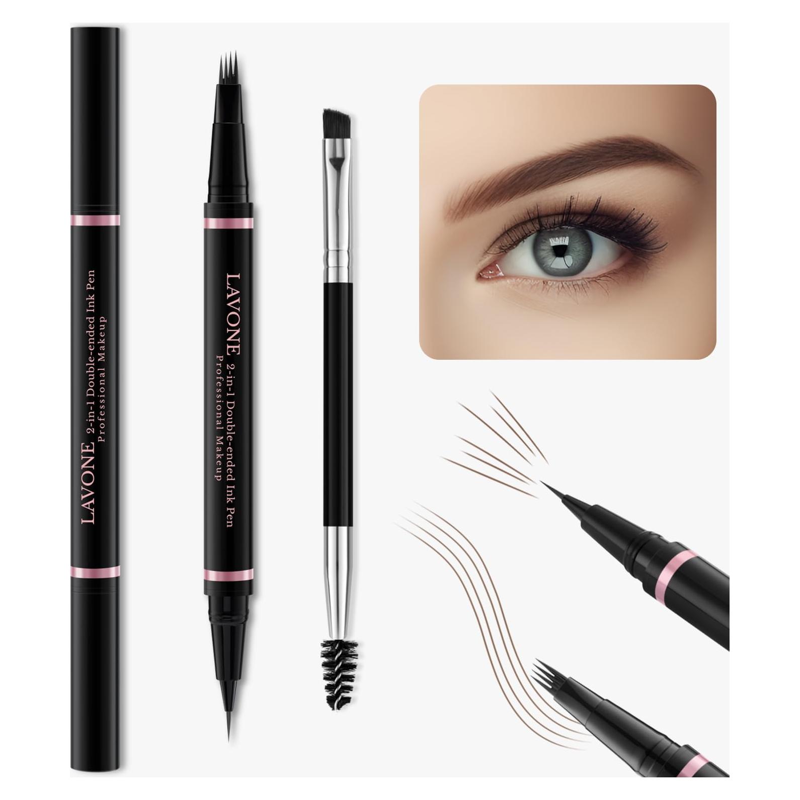 Lápiz de Cejas 2-en-1 LAVONE Marrón Oscuro con Cepillo