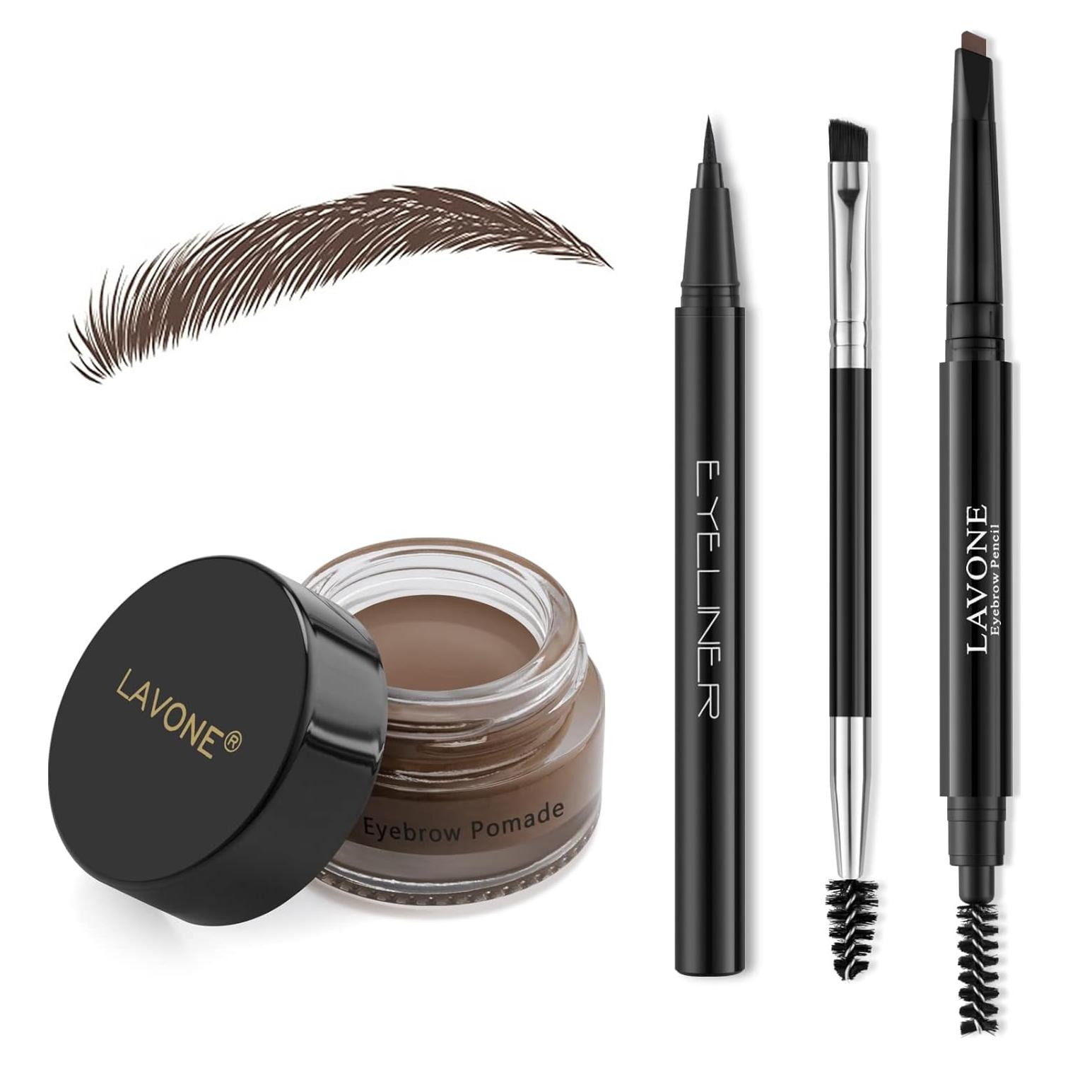Kit de Cejas LAVONE: Lápiz, Delineador y Pomada Marrón Oscuro