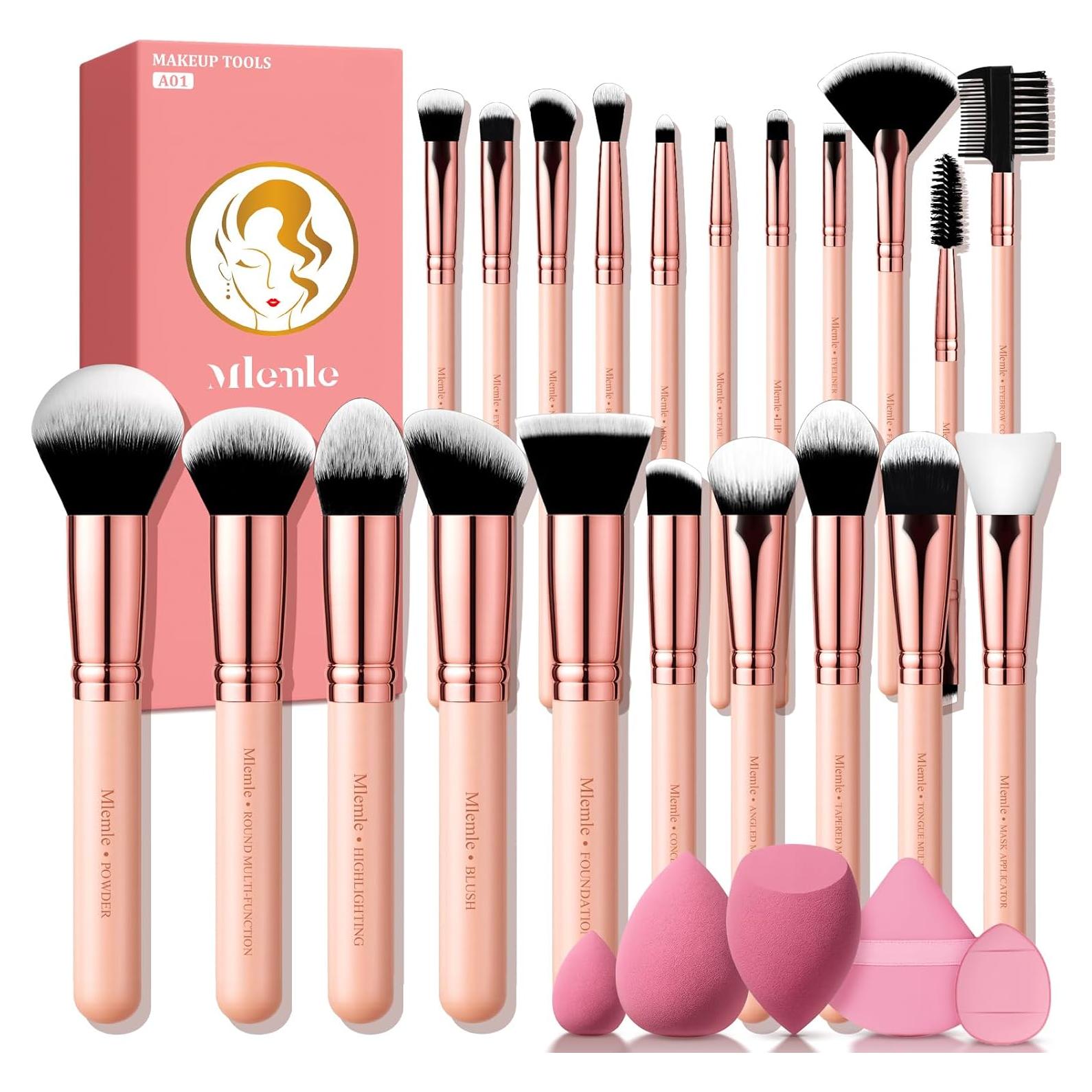 Juego de Brochas de Maquillaje Profesional Mlemle 26 Piezas Rosa