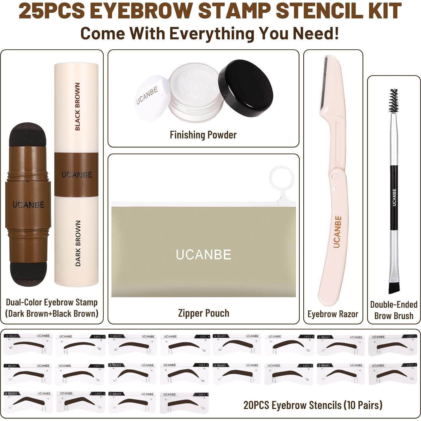 Kit de Cejas UCANBE 25PCS con Plantillas Reutilizables y Pomada