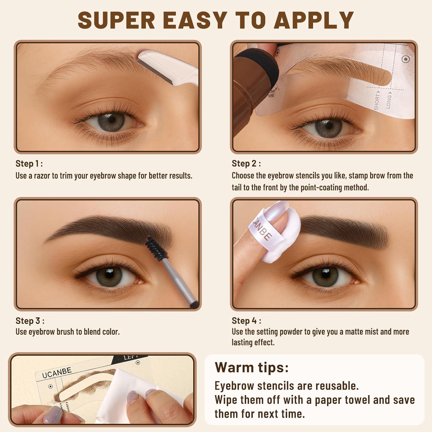Kit de Cejas UCANBE 25PCS con Plantillas Reutilizables y Pomada