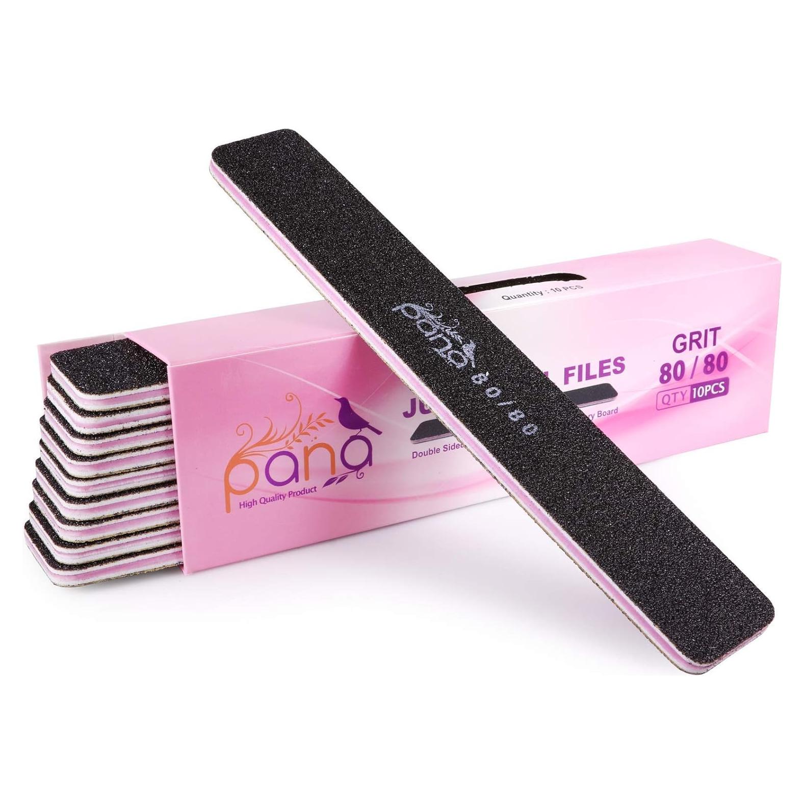 10 Limatips Jumbo PANA Doble Cara 80/80 Negro para Uñas