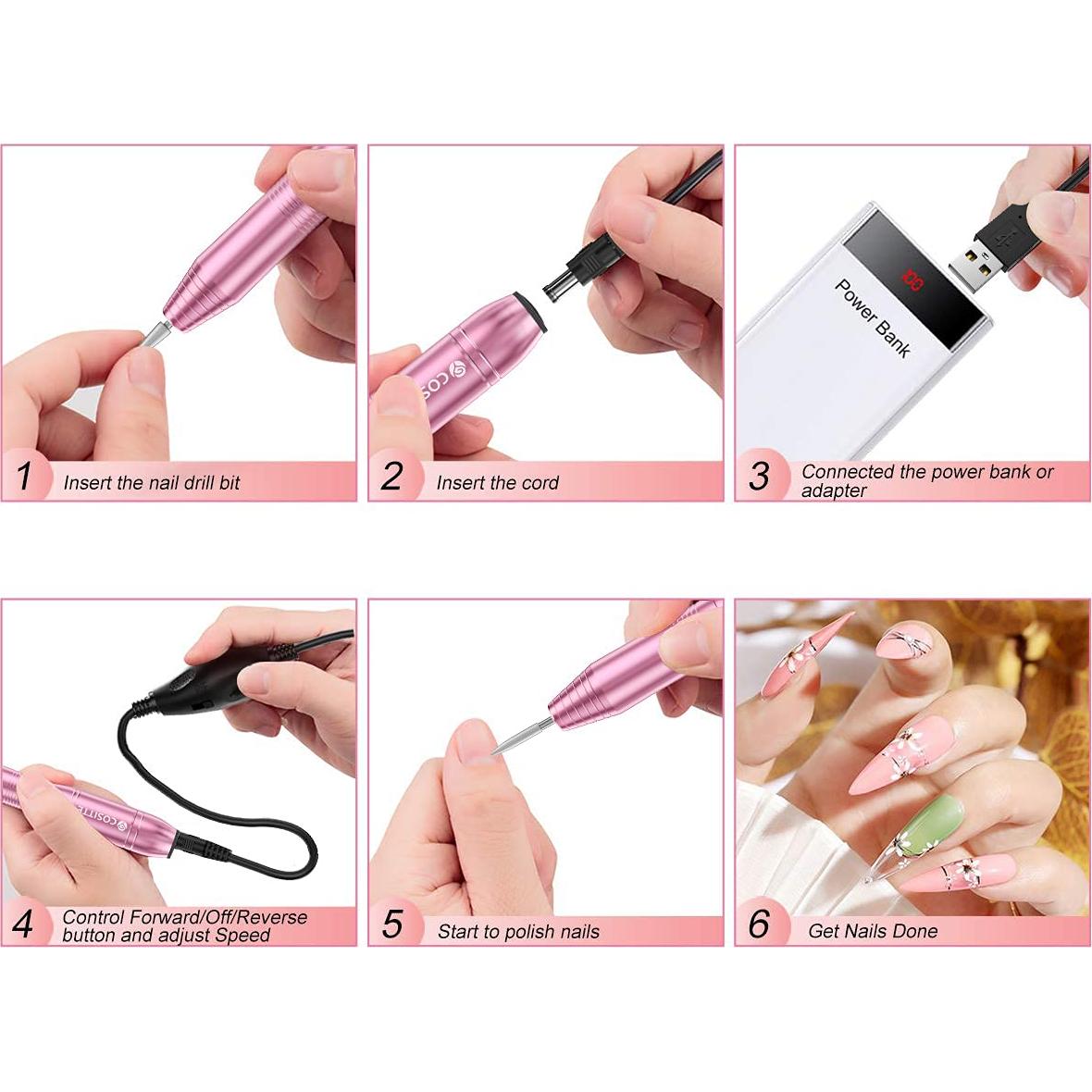 Taladro de Uñas Eléctrico COSITTE Rosa 20000rpm USB