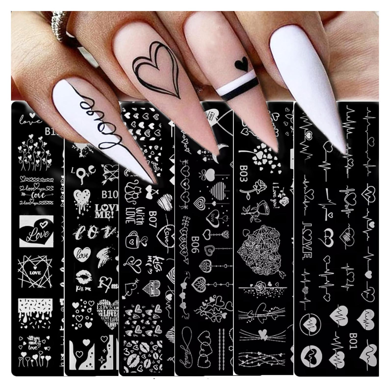 6 Plantillas de Estampado de Uñas San Valentín GCSQW 4x12cm