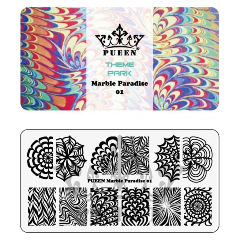Placa de Estampado de Uñas PUEEN Paraíso de Mármol 01 12.5x6.5cm
