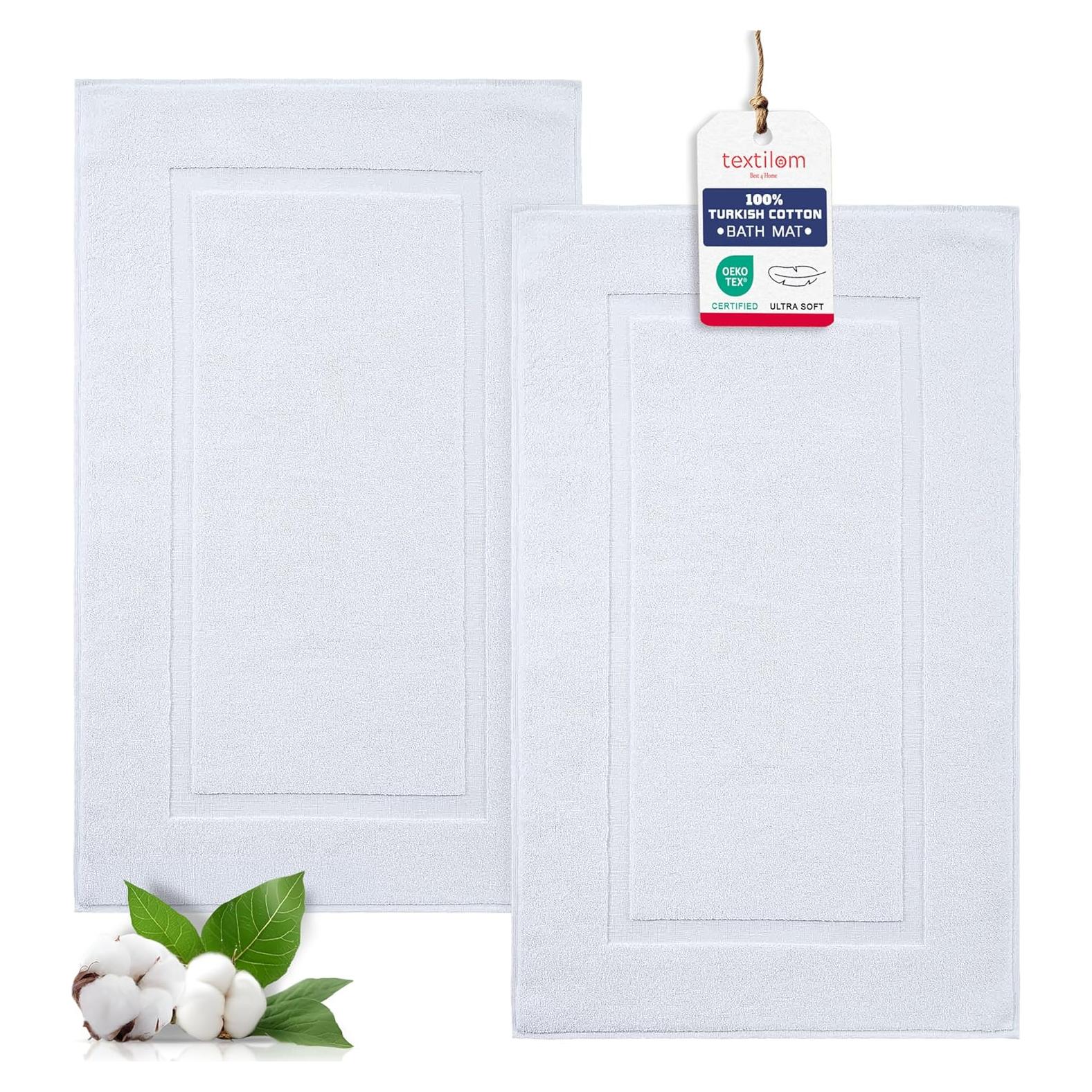 TEXTILOM Juego de 2 Alfombrillas de Baño Algodón 50x86 cm Blanco