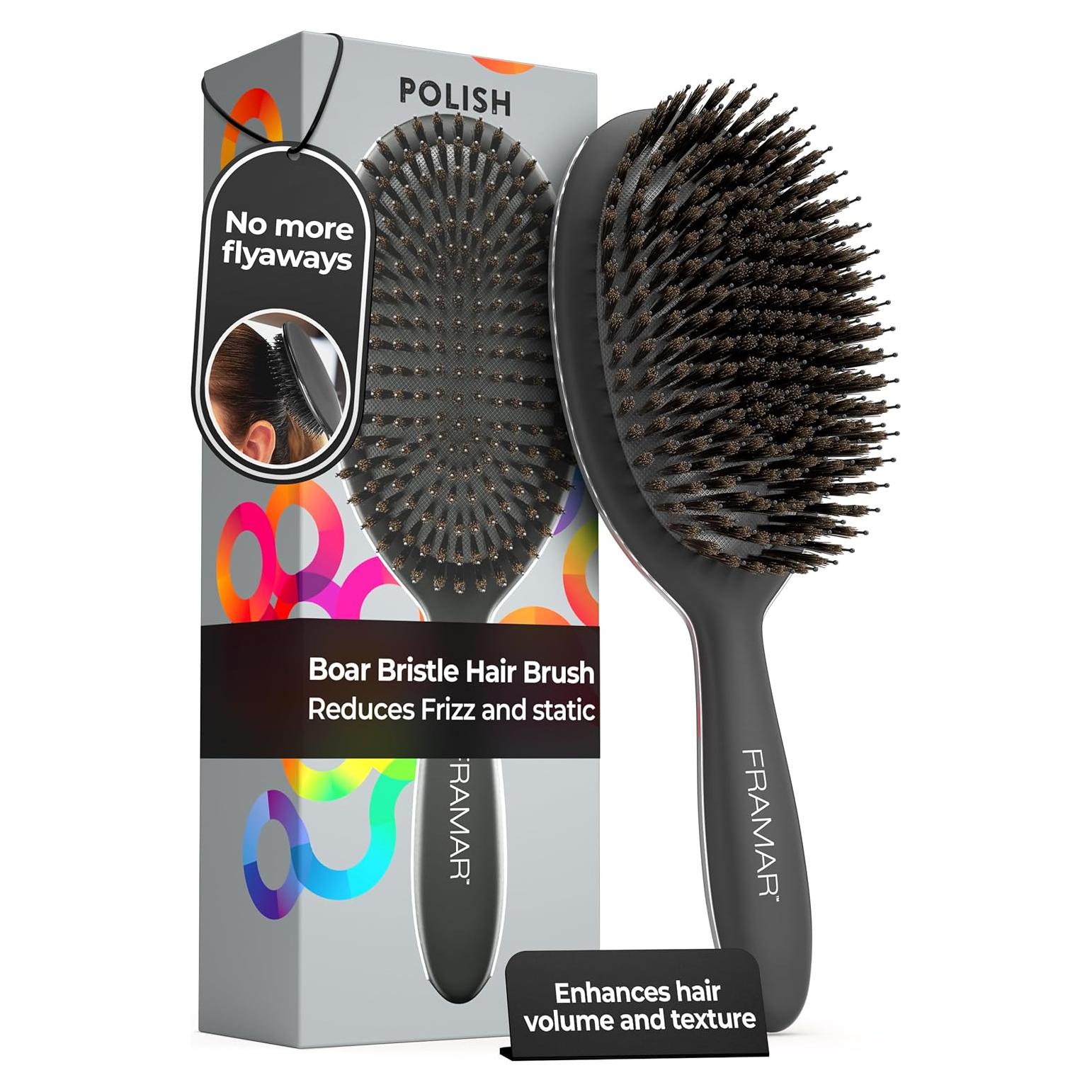 Cepillo de Cerdas de Jabalí FRAMAR Negro para Cabello Fino