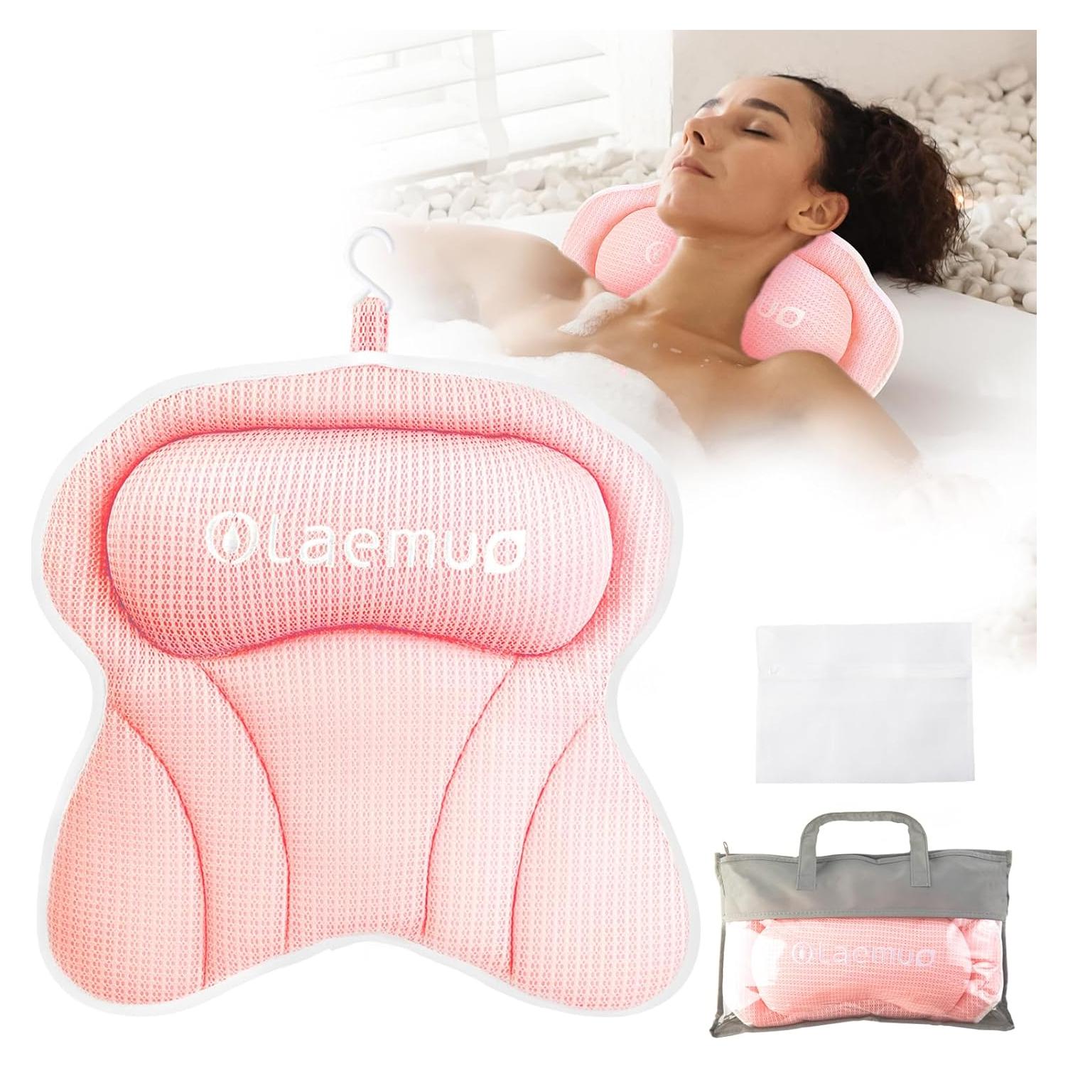 Almohada de Baño Ergonómica Olaemuo Rosa con Ventosas