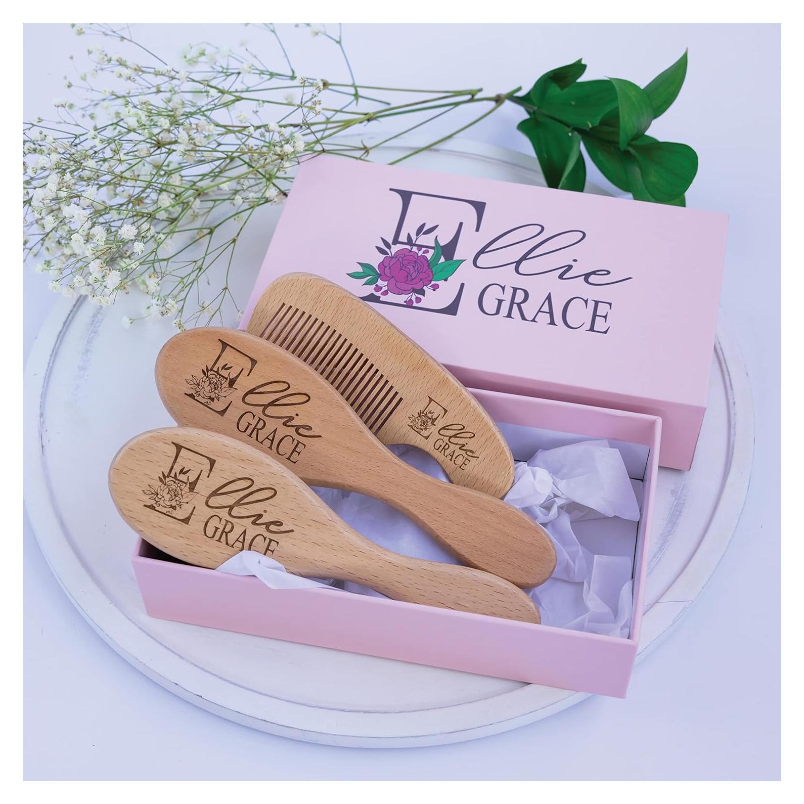 Juego de Cepillos de Madera Personalizados para Bebé Niña