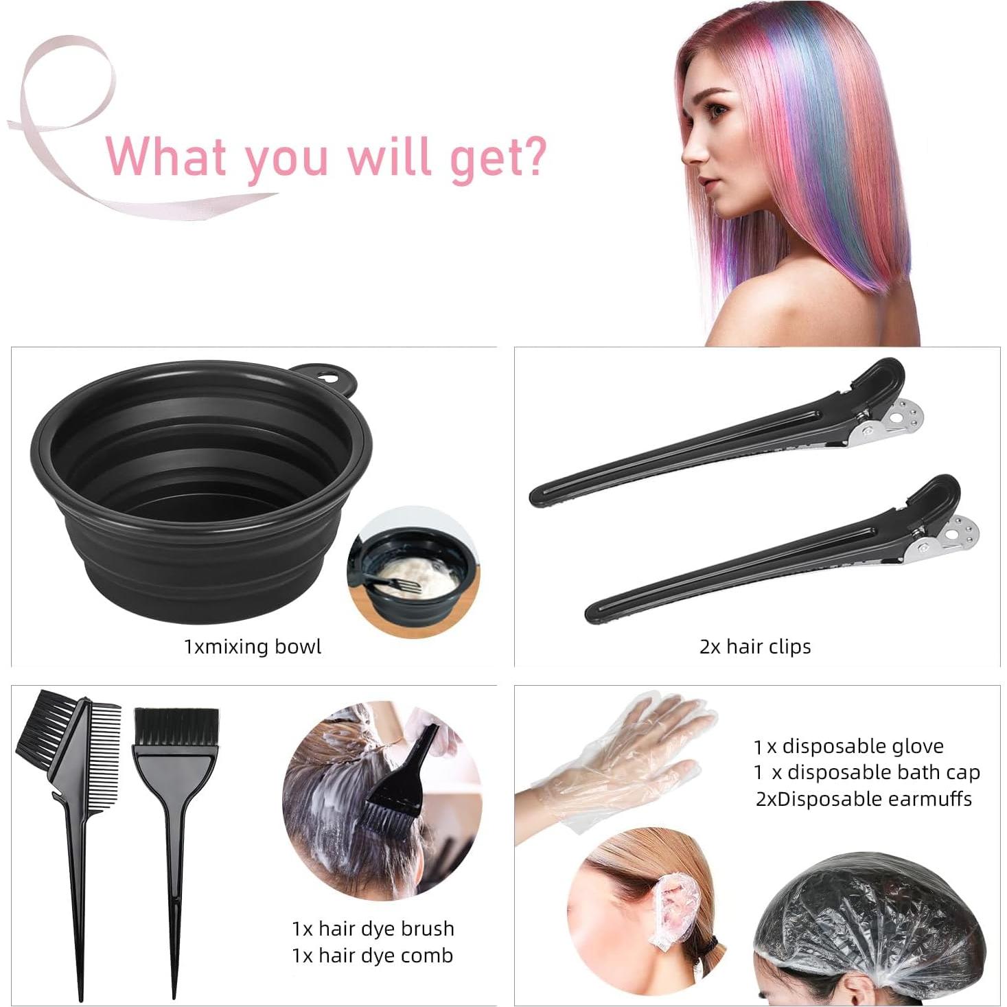 Kit de Tinte para Cabello 9 Piezas Genérico - Brochas, Tazón, Clips