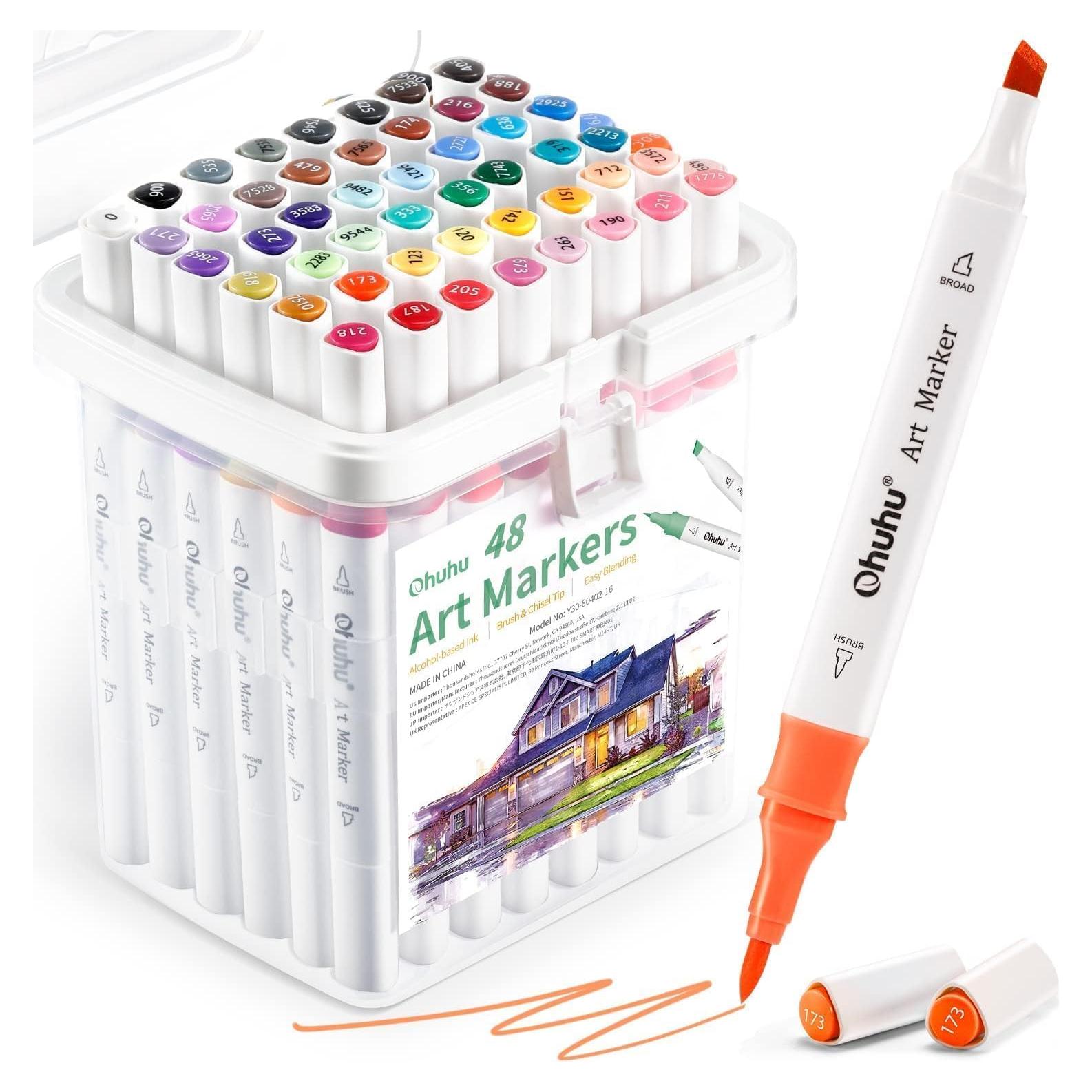 Set de Marcadores de Pincel Ohuhu 48 Colores a Base de Alcohol