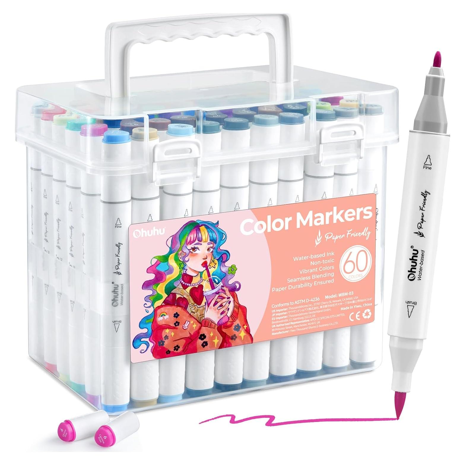 Marcadores Ohuhu 60 Colores Doble Punta a Base de Agua