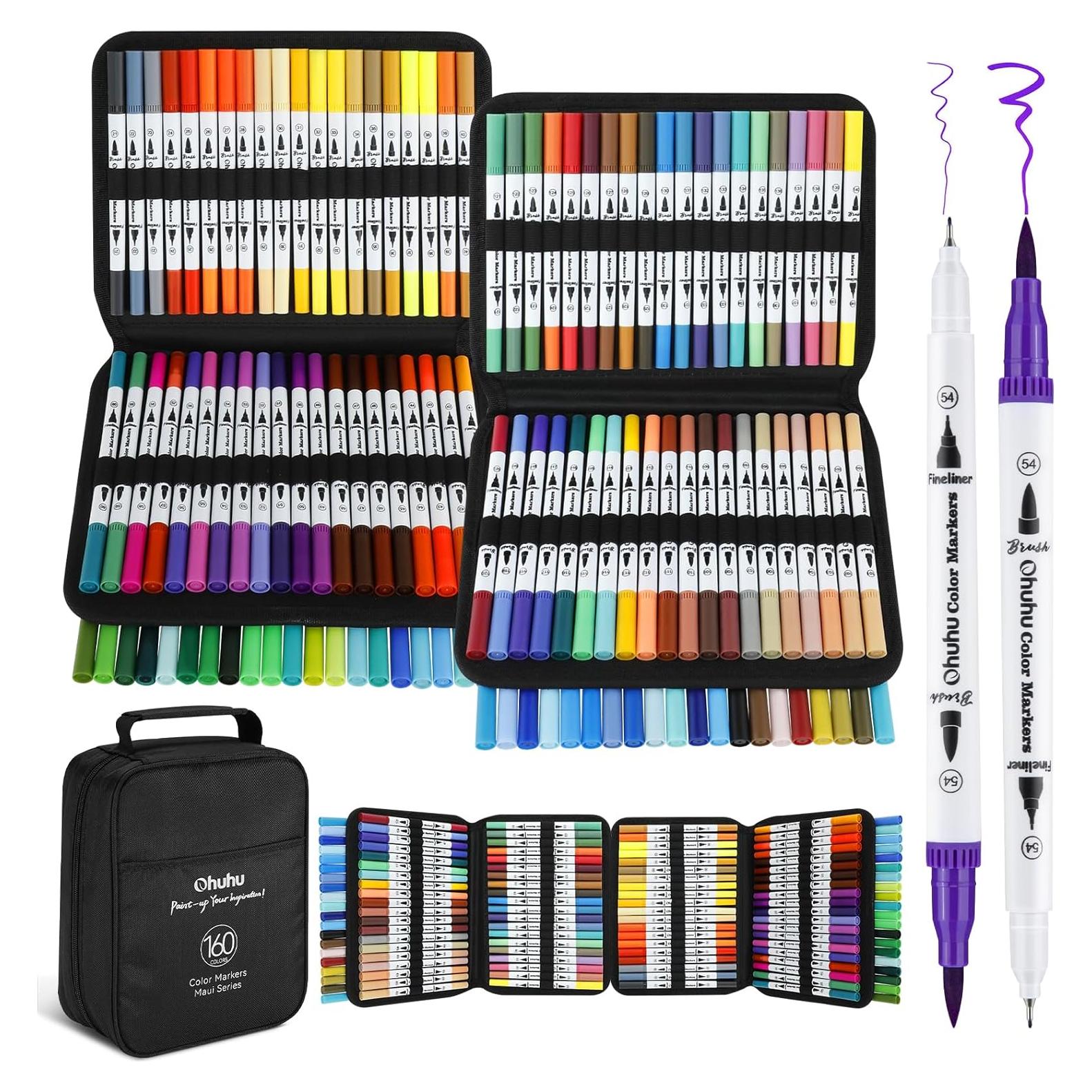 Marcadores Ohuhu Doble Punta 160 Colores Tinta a Base de Agua
