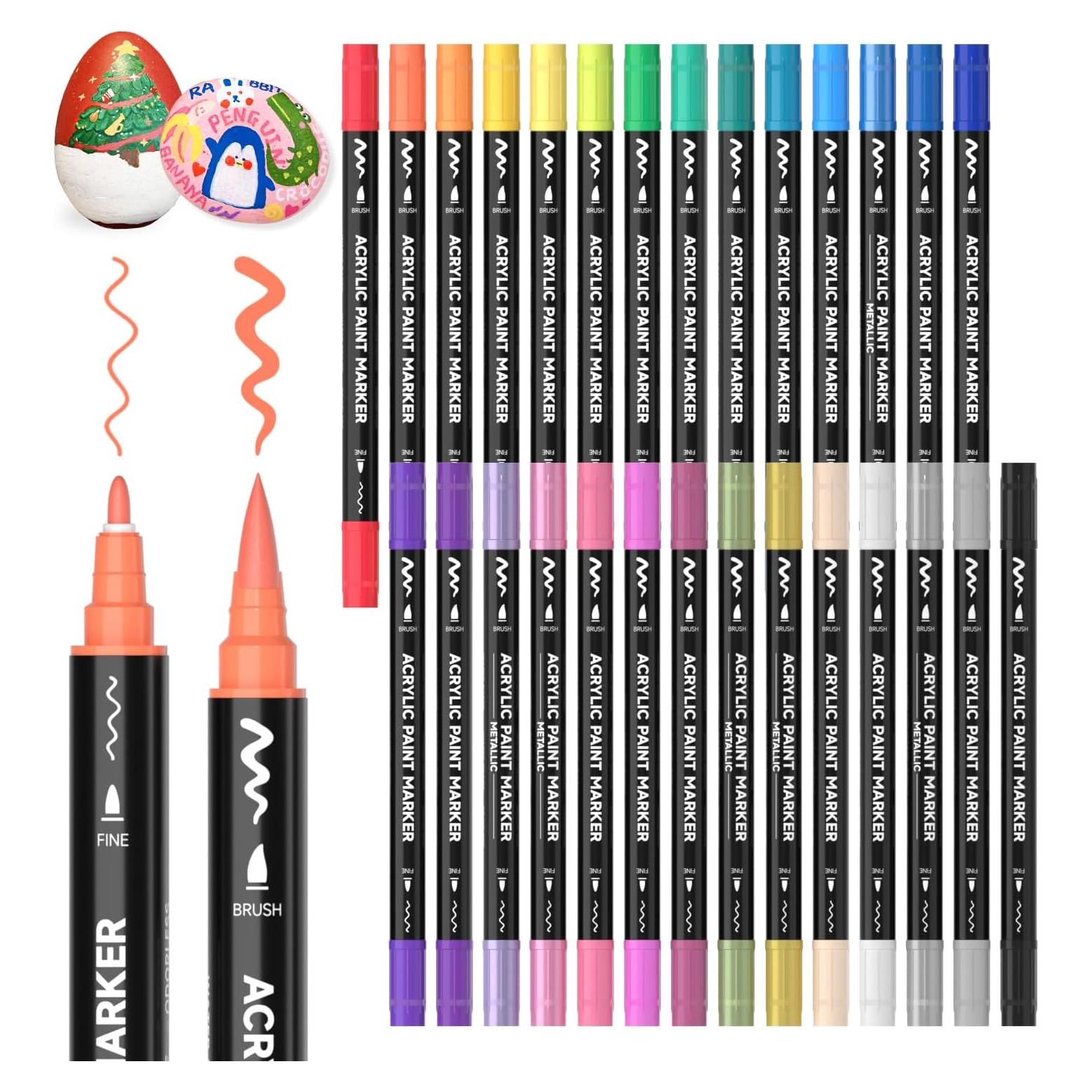 Marcadores de Pintura Acrílica Shuttle Art 28 Colores Doble Punta